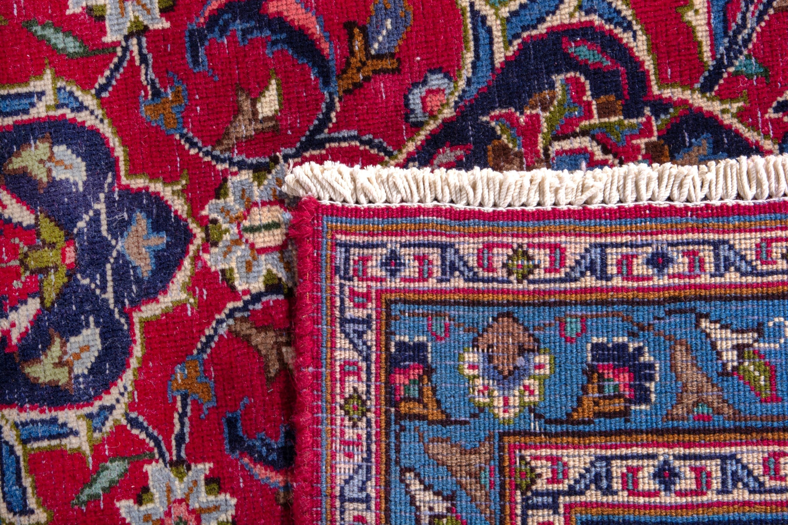 Persian Kashmar oversized rug in deep red and dark blue, view 23 of 23