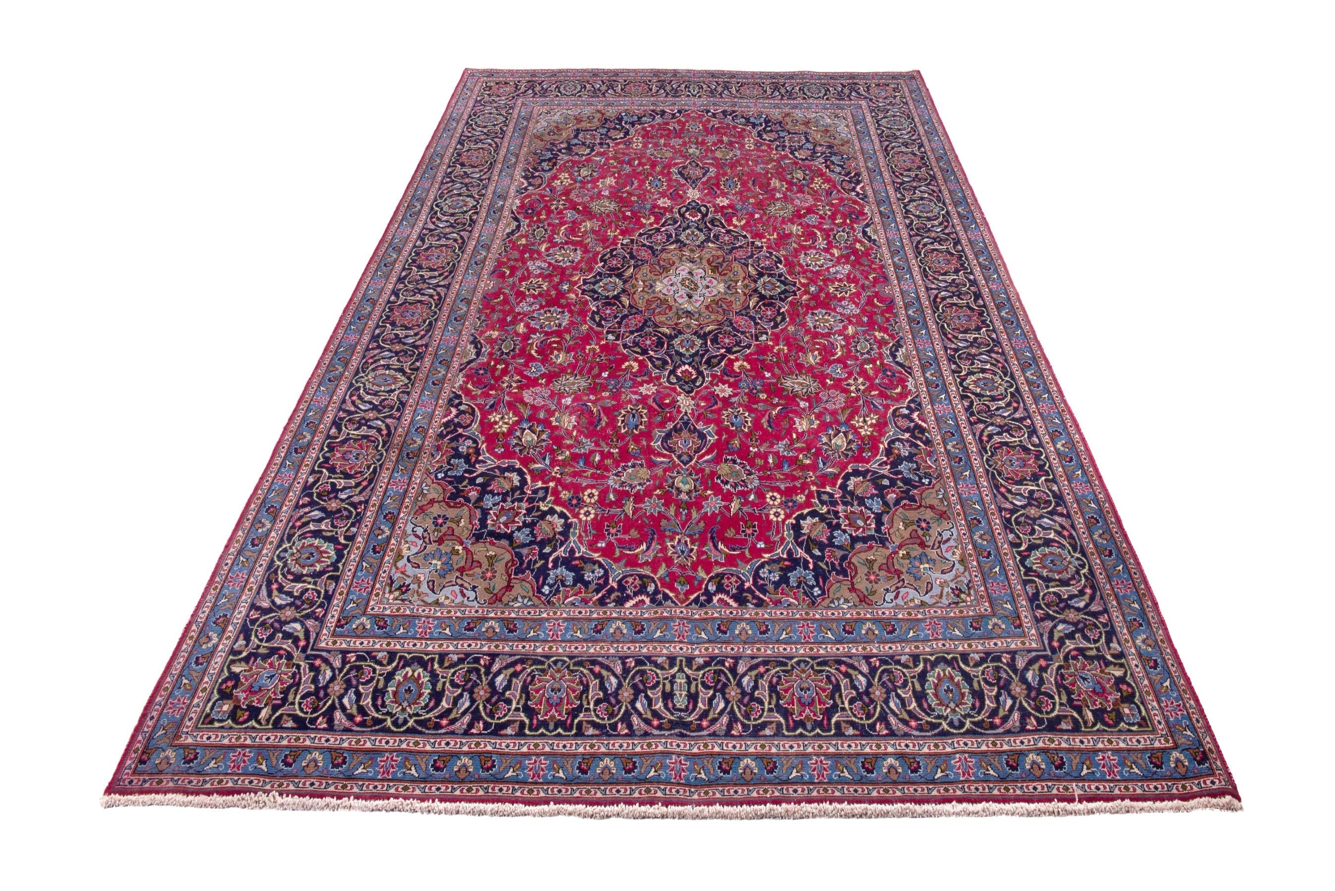 Persian Kashmar oversized rug in deep red and dark blue, view 2 of 23