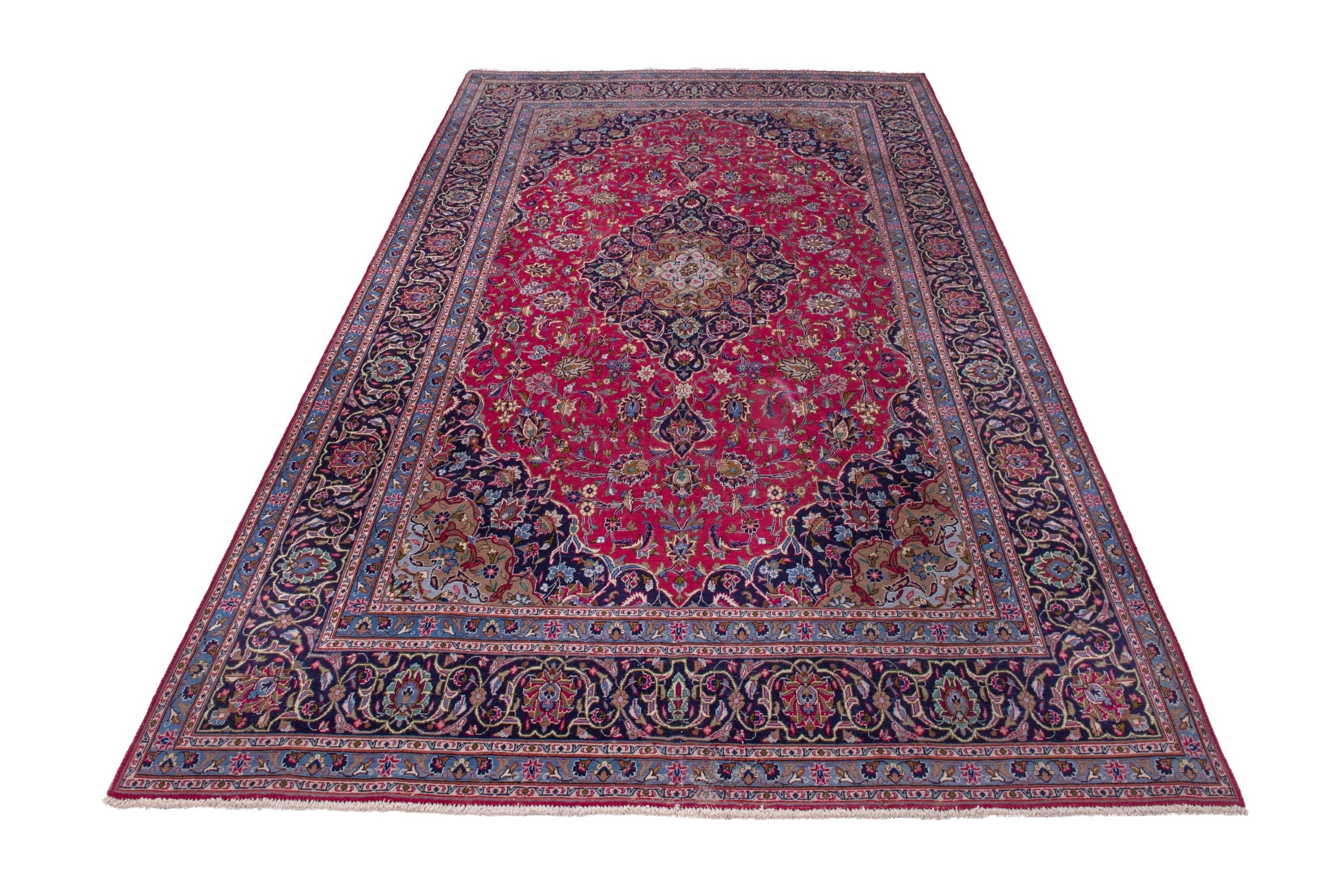 Persian Kashmar oversized rug in deep red and dark blue, view 3 of 23
