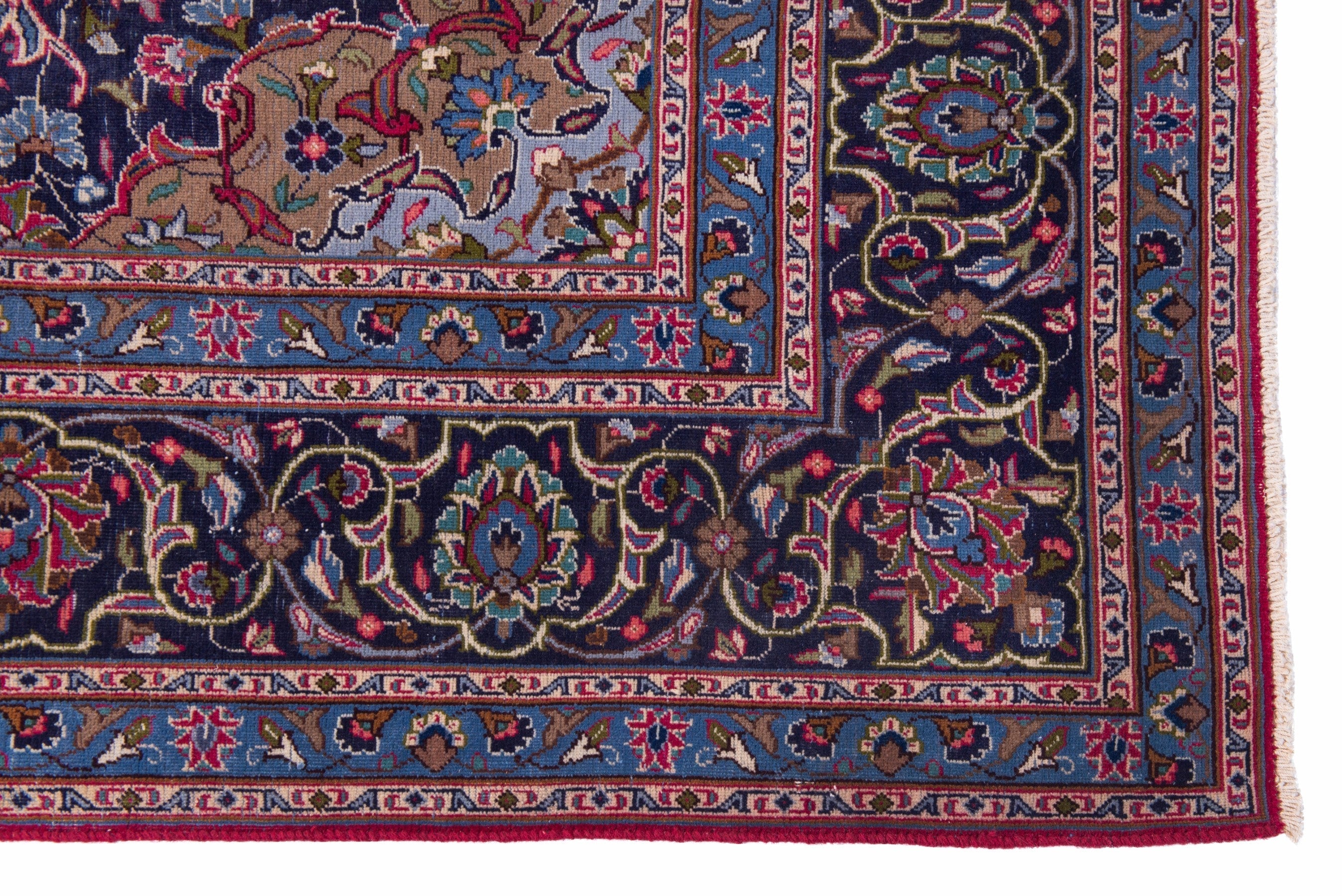 Persian Kashmar oversized rug in deep red and dark blue, view 5 of 23