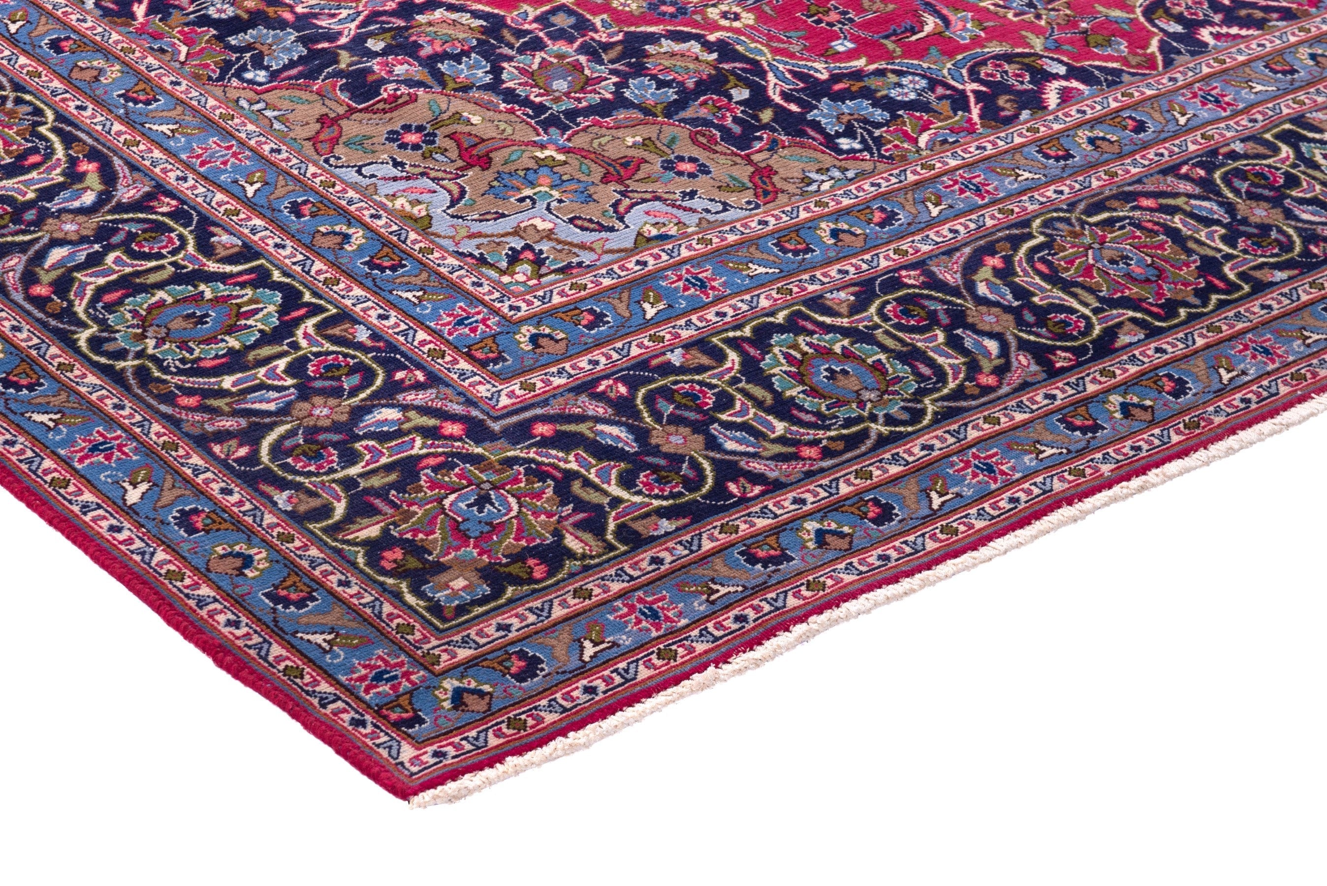 Persian Kashmar oversized rug in deep red and dark blue, view 4 of 23