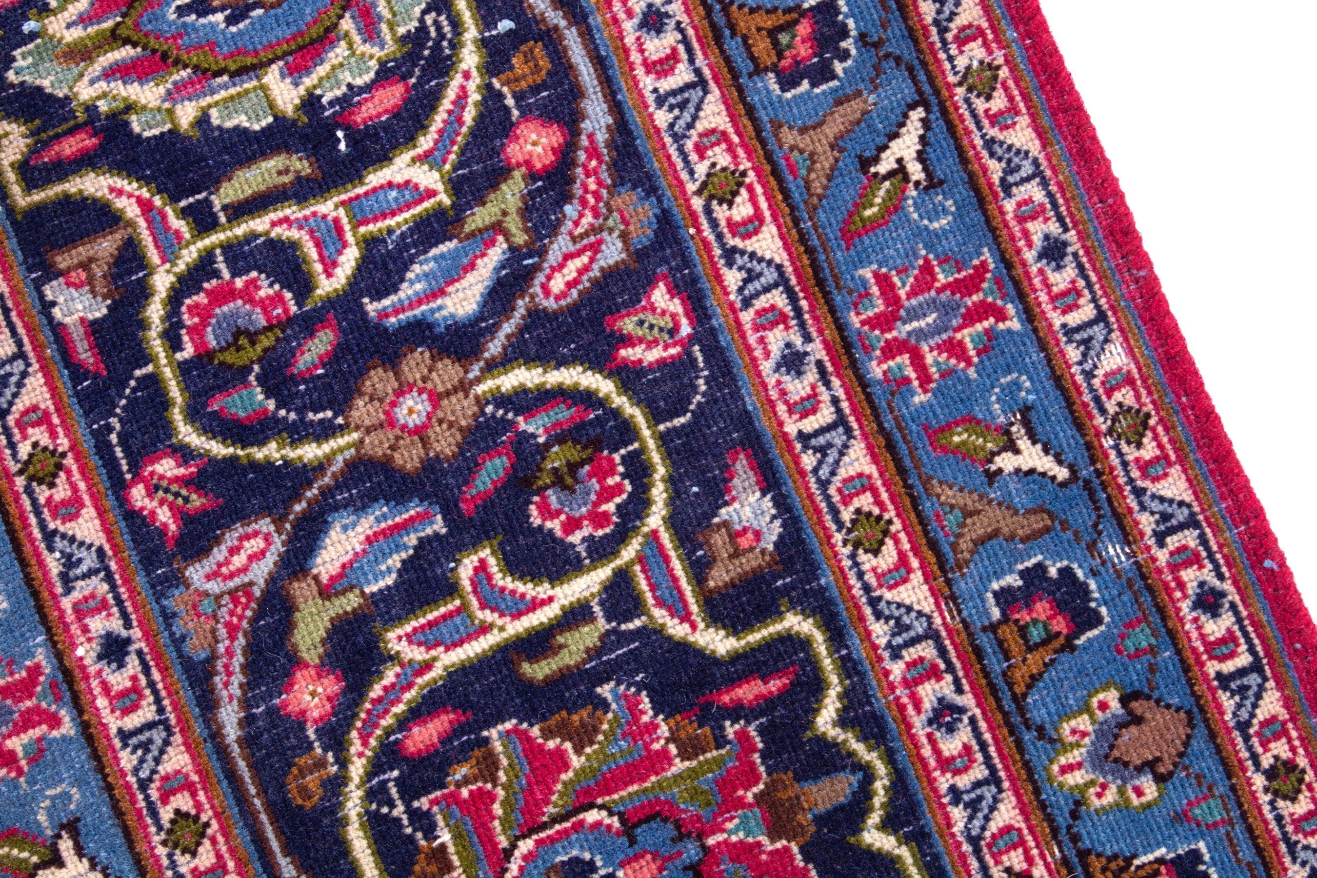 Persian Kashmar oversized rug in deep red and dark blue, view 7 of 23