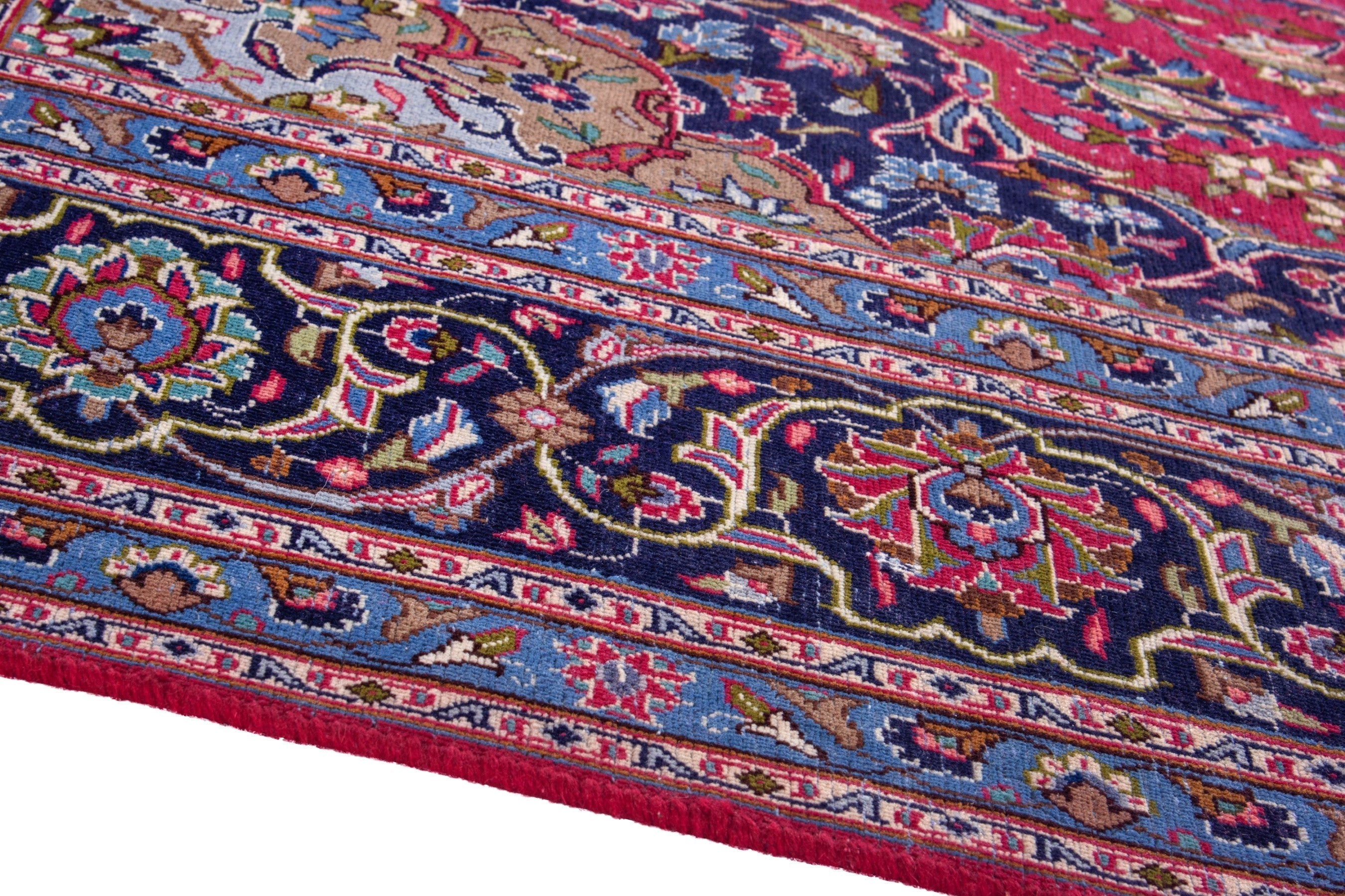 Persian Kashmar oversized rug in deep red and dark blue, view 8 of 23