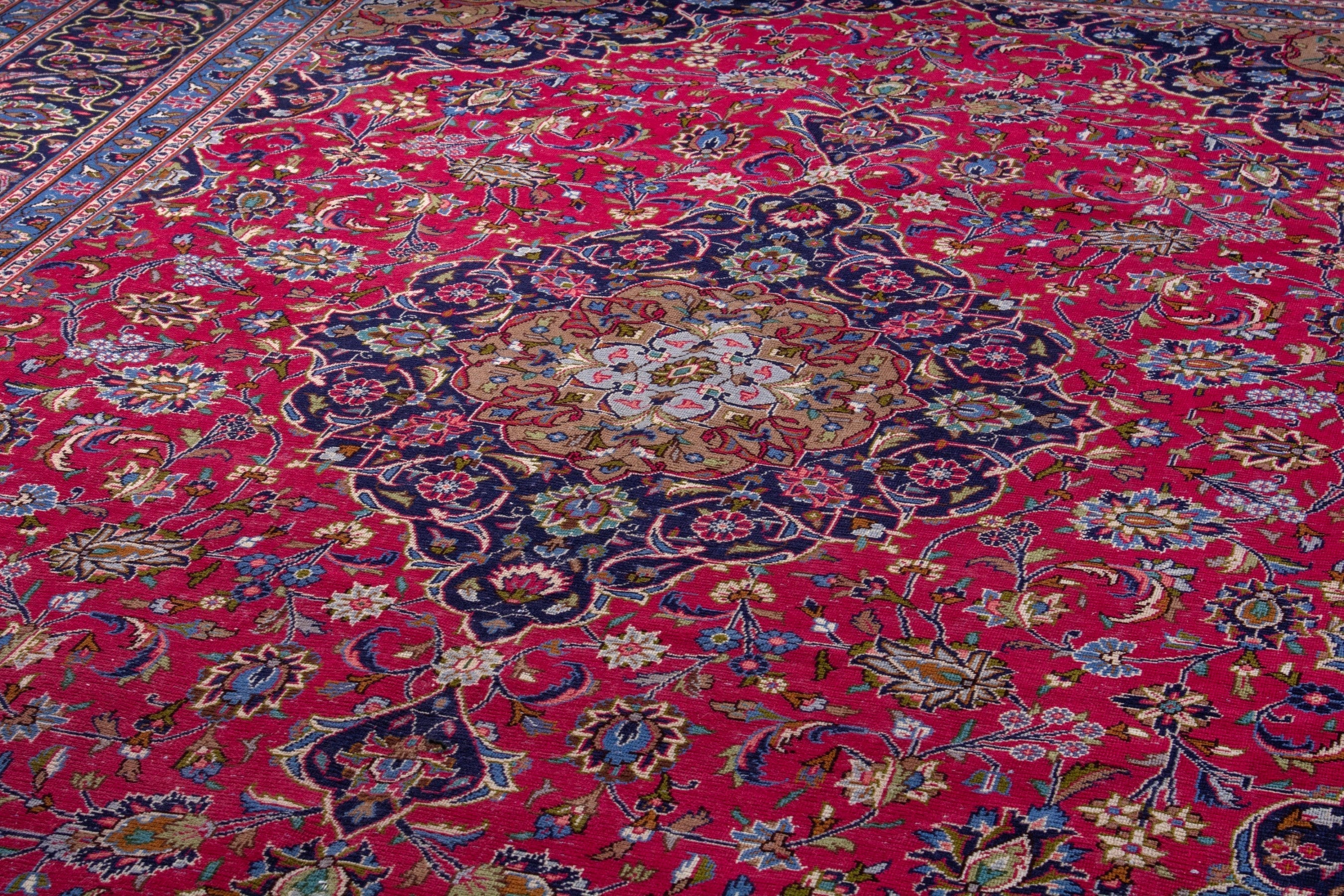 Persian Kashmar oversized rug in deep red and dark blue, view 9 of 23
