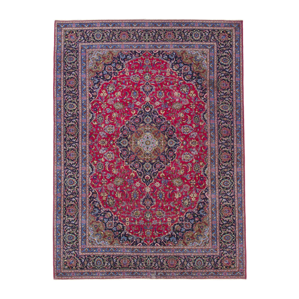 Persian Kashmar oversized rug in deep red and dark blue, 8' x 11'7"