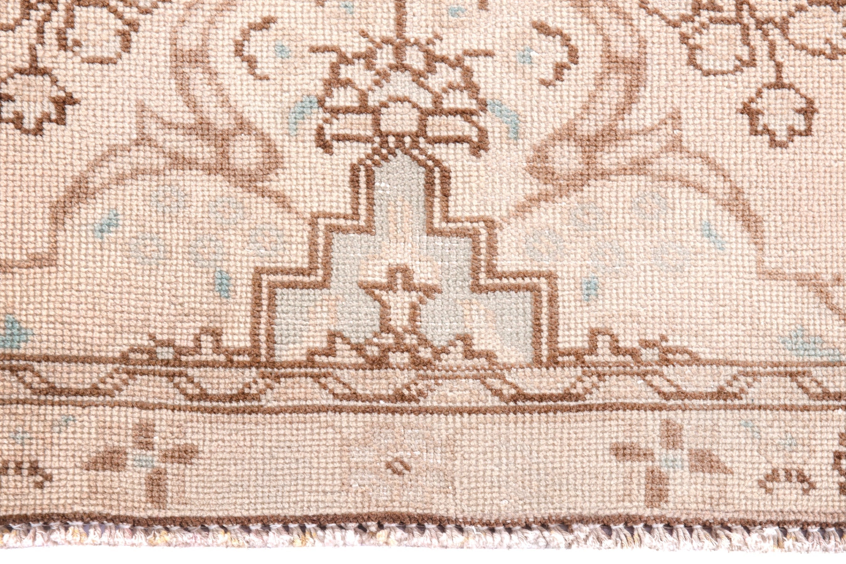 Persian Tabriz runner rug in muted pink and dusty rose, view 11 of 23