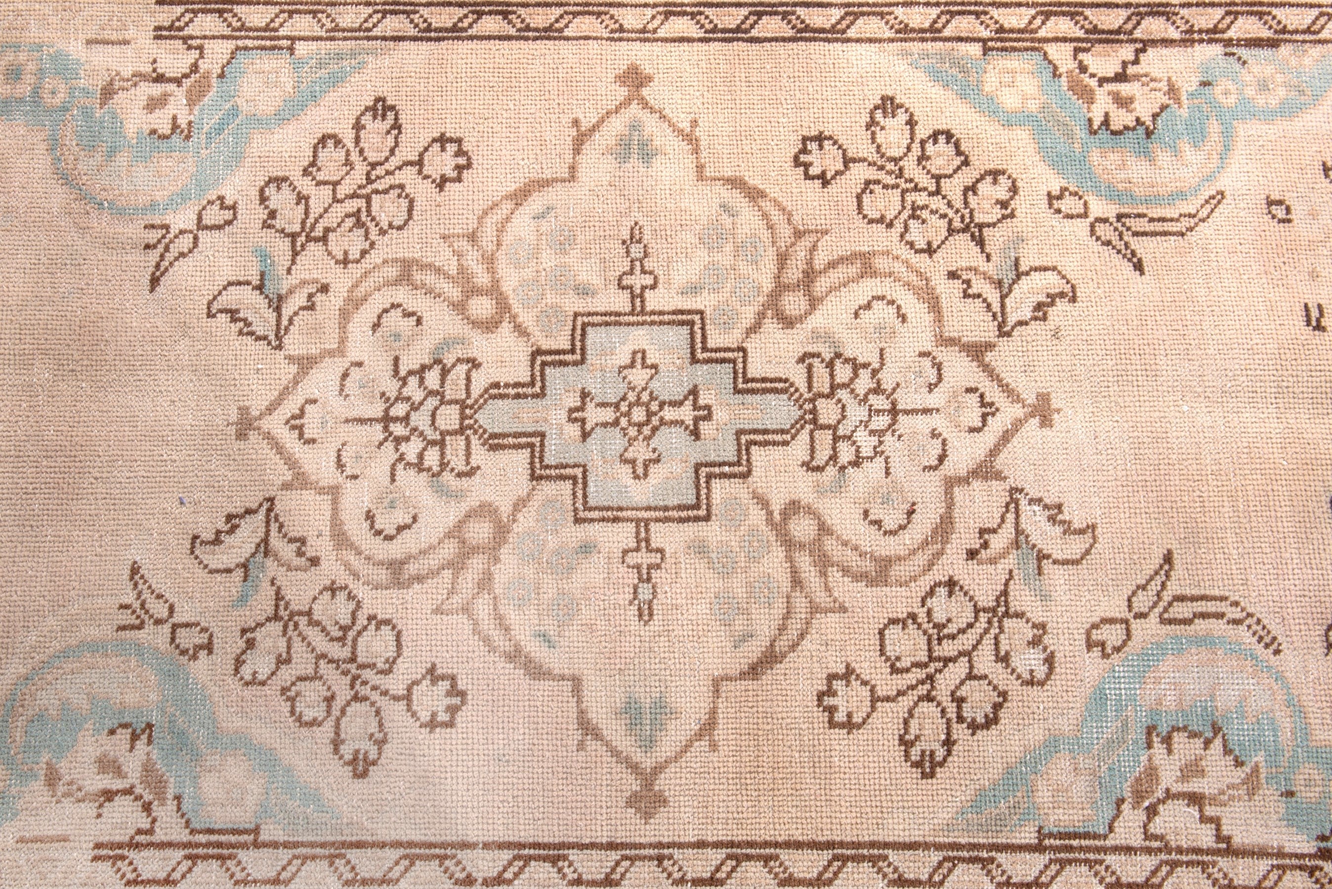 Persian Tabriz runner rug in muted pink and dusty rose, view 12 of 23