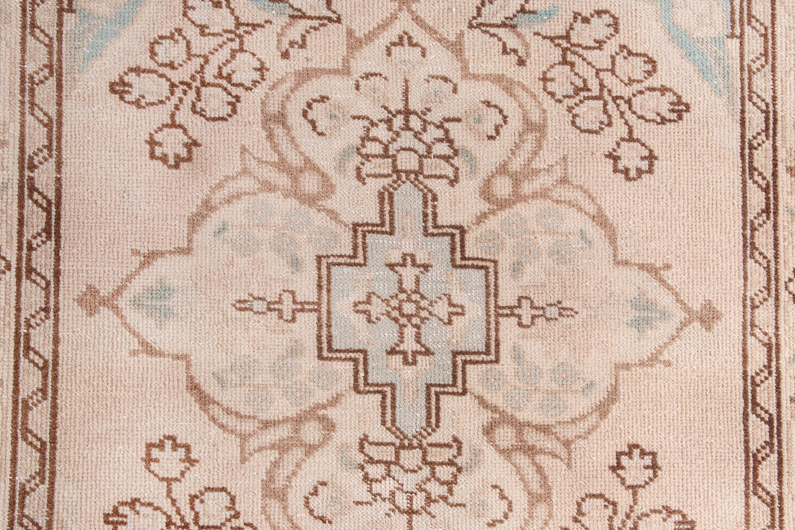 Persian Tabriz runner rug in muted pink and dusty rose, view 16 of 23