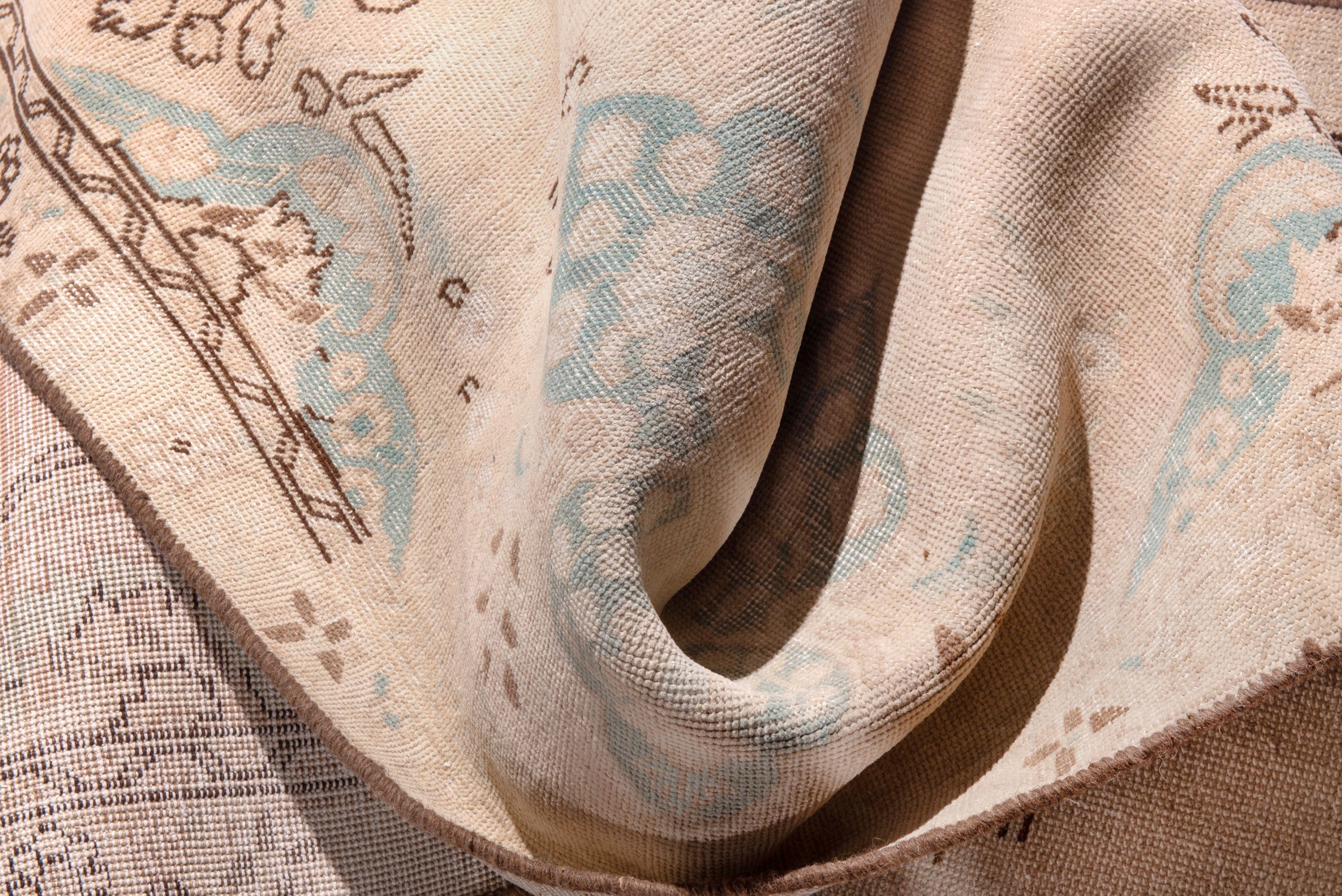 Persian Tabriz runner rug in muted pink and dusty rose, view 18 of 23