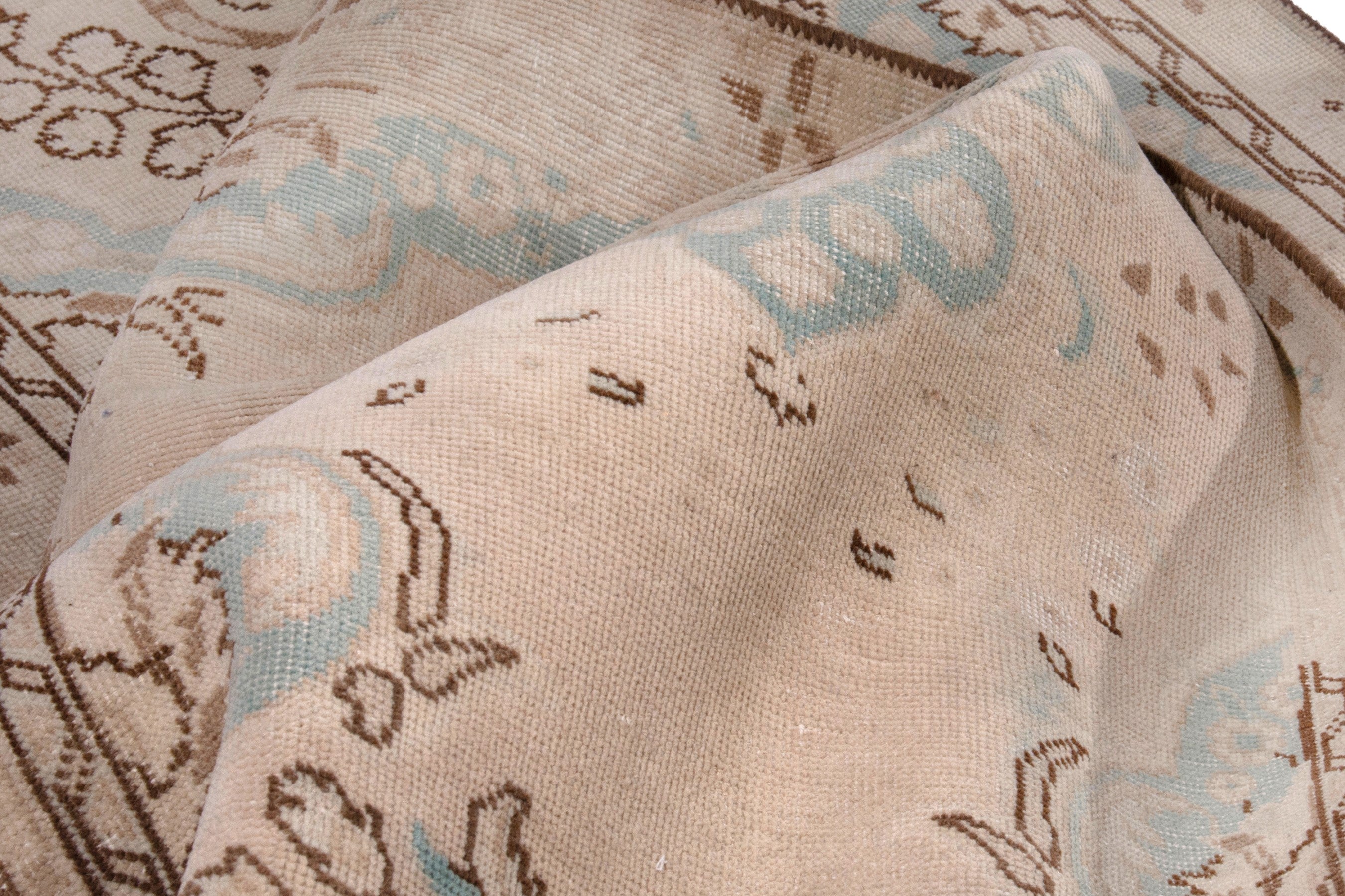 Persian Tabriz runner rug in muted pink and dusty rose, view 22 of 23