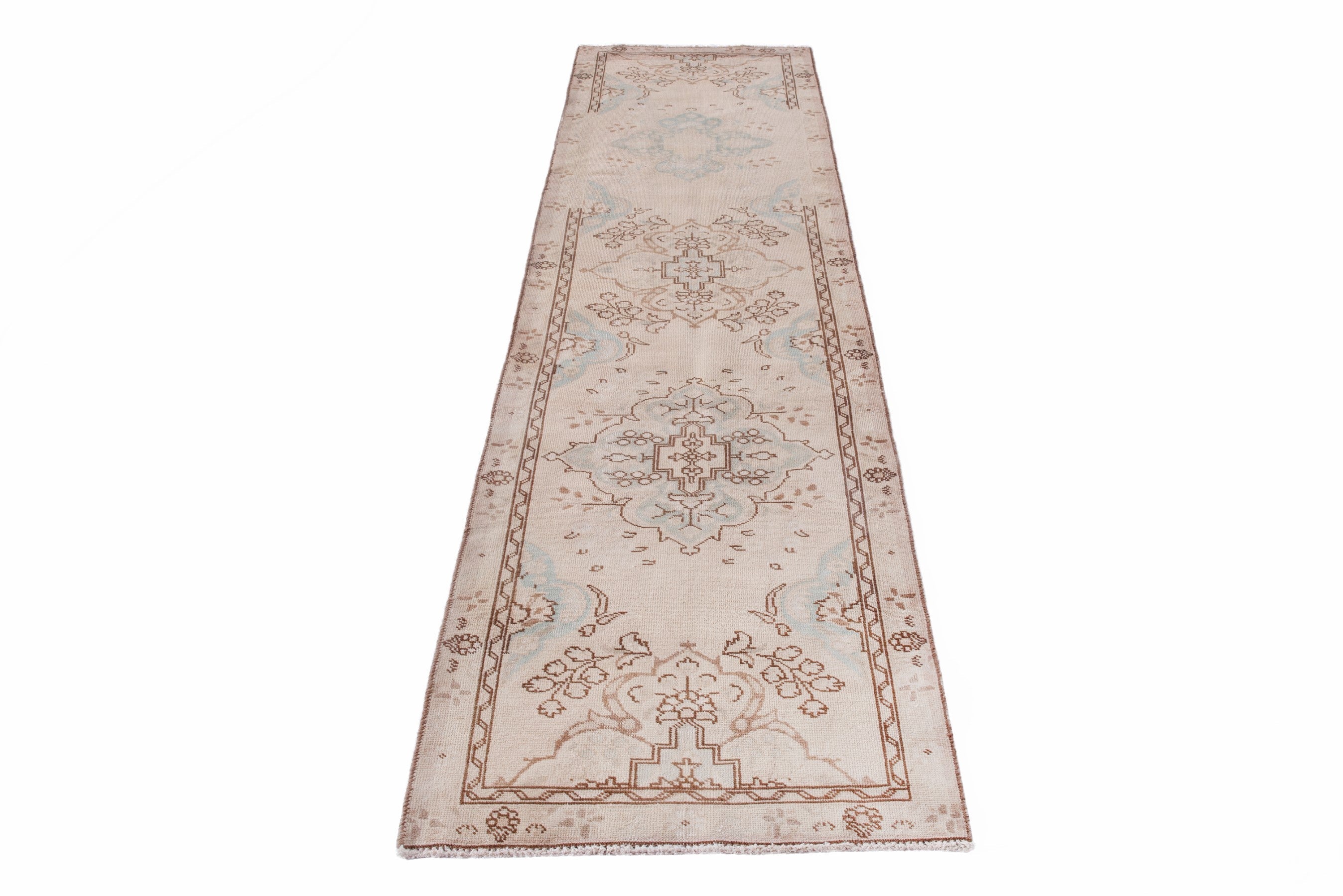 Persian Tabriz runner rug in muted pink and dusty rose, view 2 of 23
