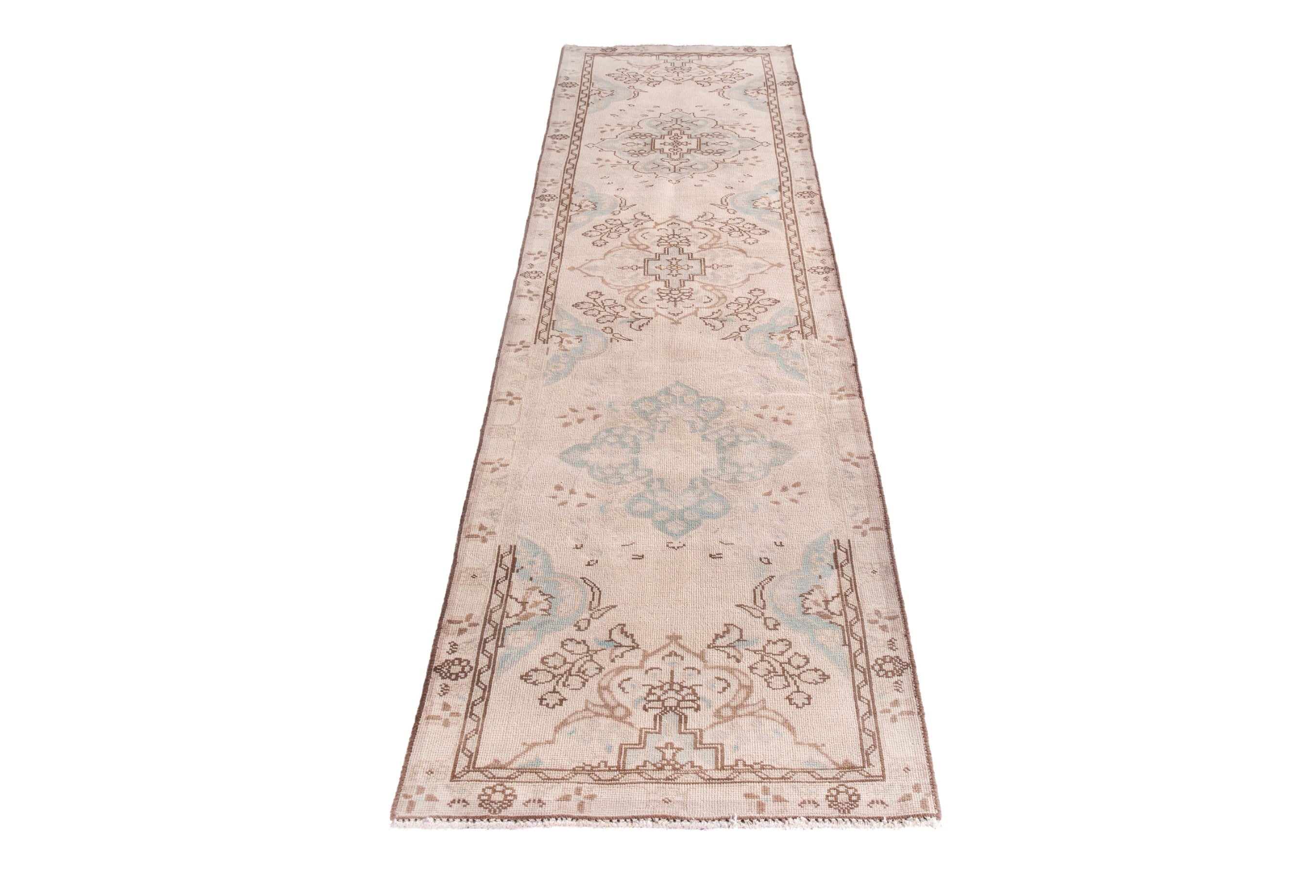 Persian Tabriz runner rug in muted pink and dusty rose, view 3 of 23
