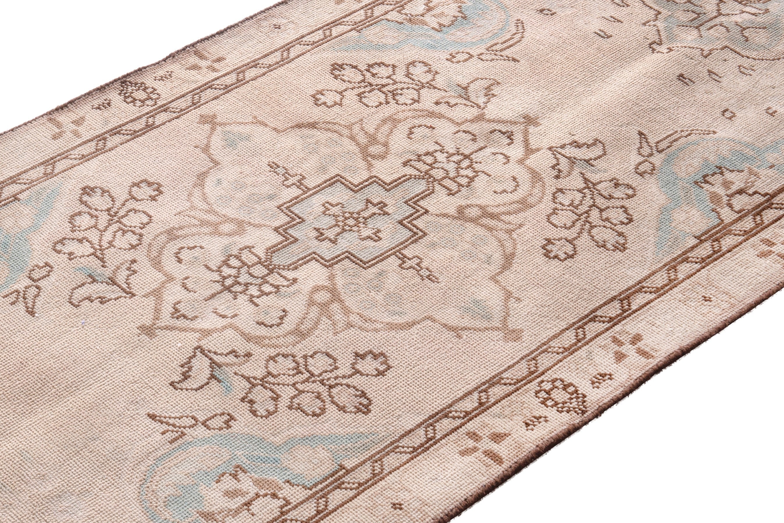 Persian Tabriz runner rug in muted pink and dusty rose, view 6 of 23