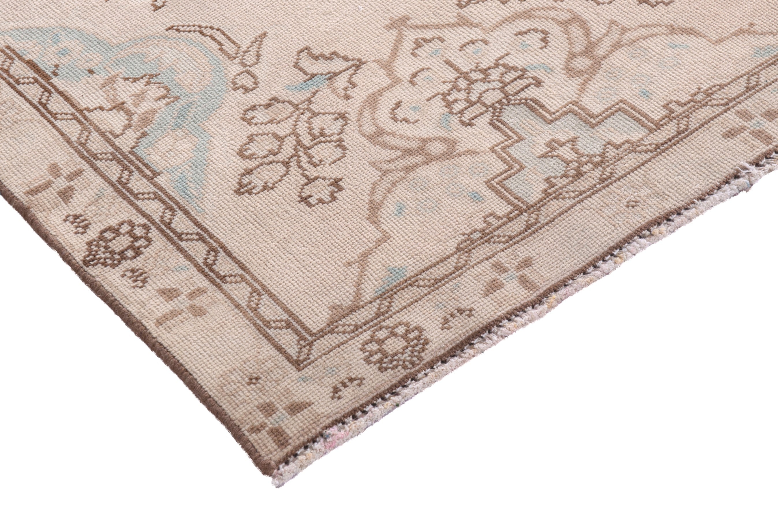 Persian Tabriz runner rug in muted pink and dusty rose, view 4 of 23