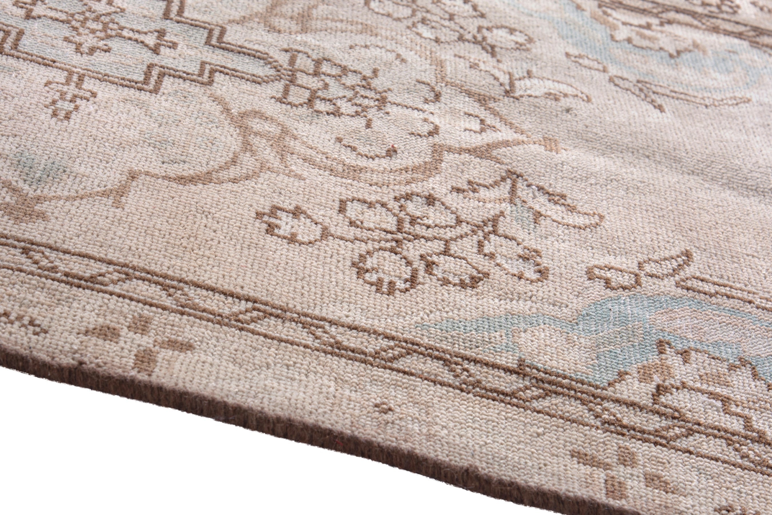 Persian Tabriz runner rug in muted pink and dusty rose, view 8 of 23
