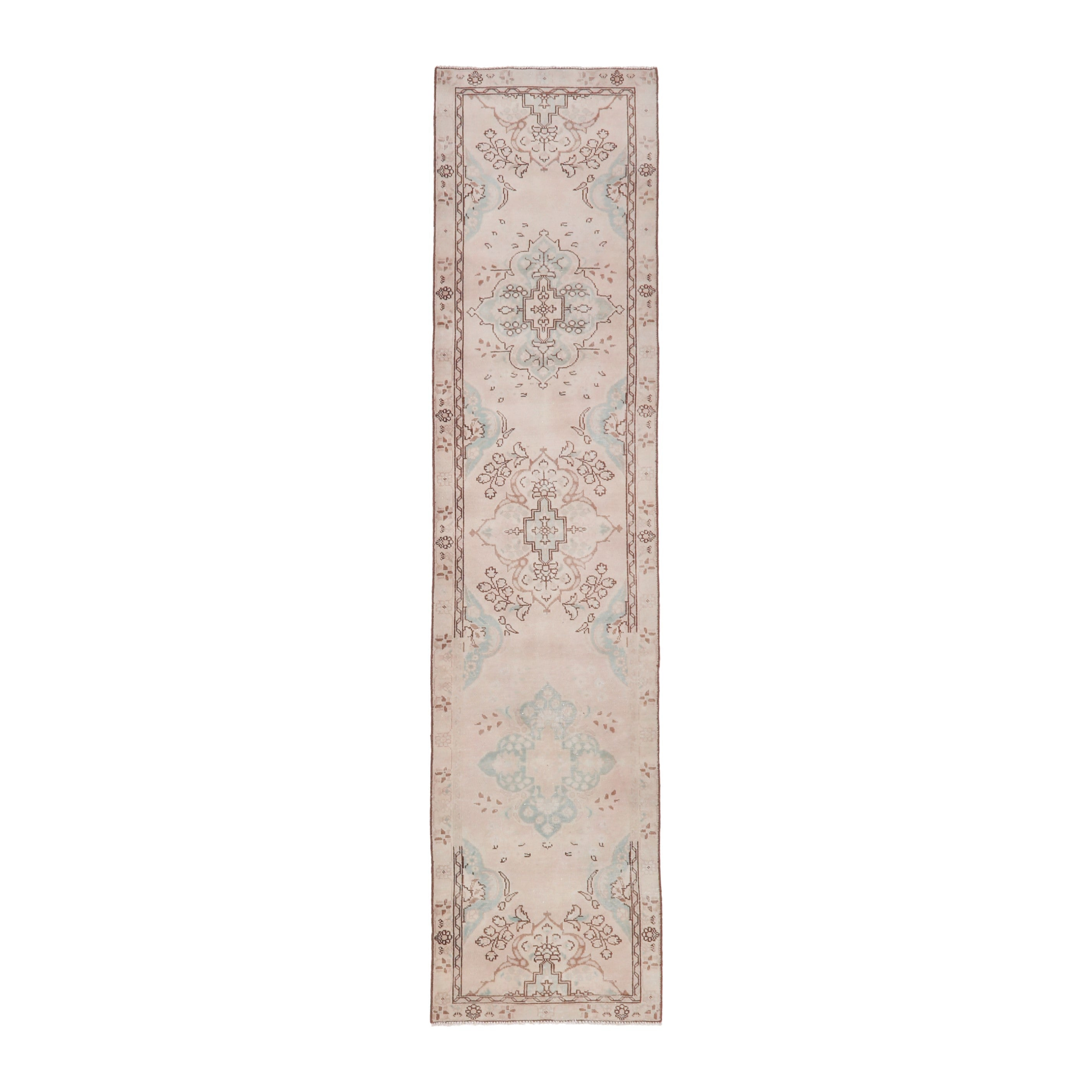 Persian Tabriz runner rug in muted pink and dusty rose, 2'7" x 11'4"