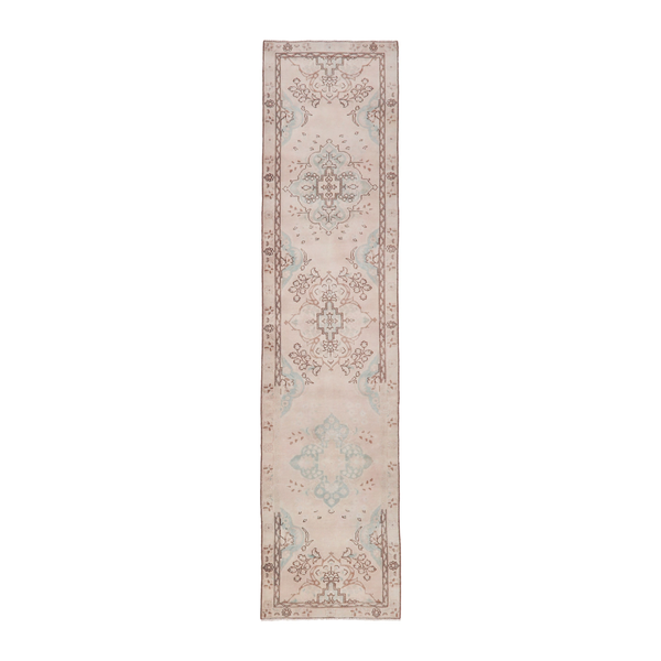 Persian Tabriz runner rug in muted pink and dusty rose, 2'7" x 11'4"