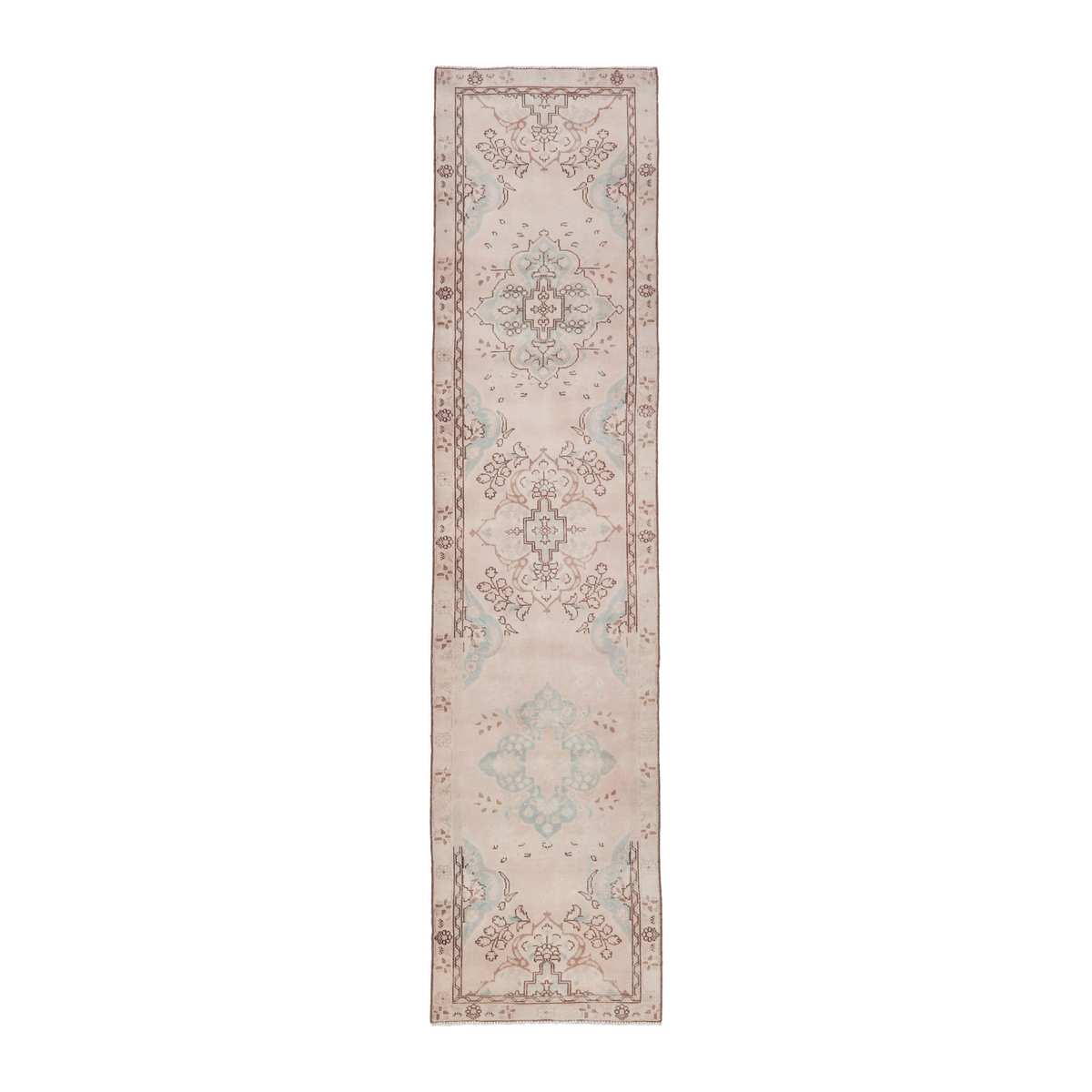 Persian Tabriz runner rug in muted pink and dusty rose, 2'7" x 11'4"