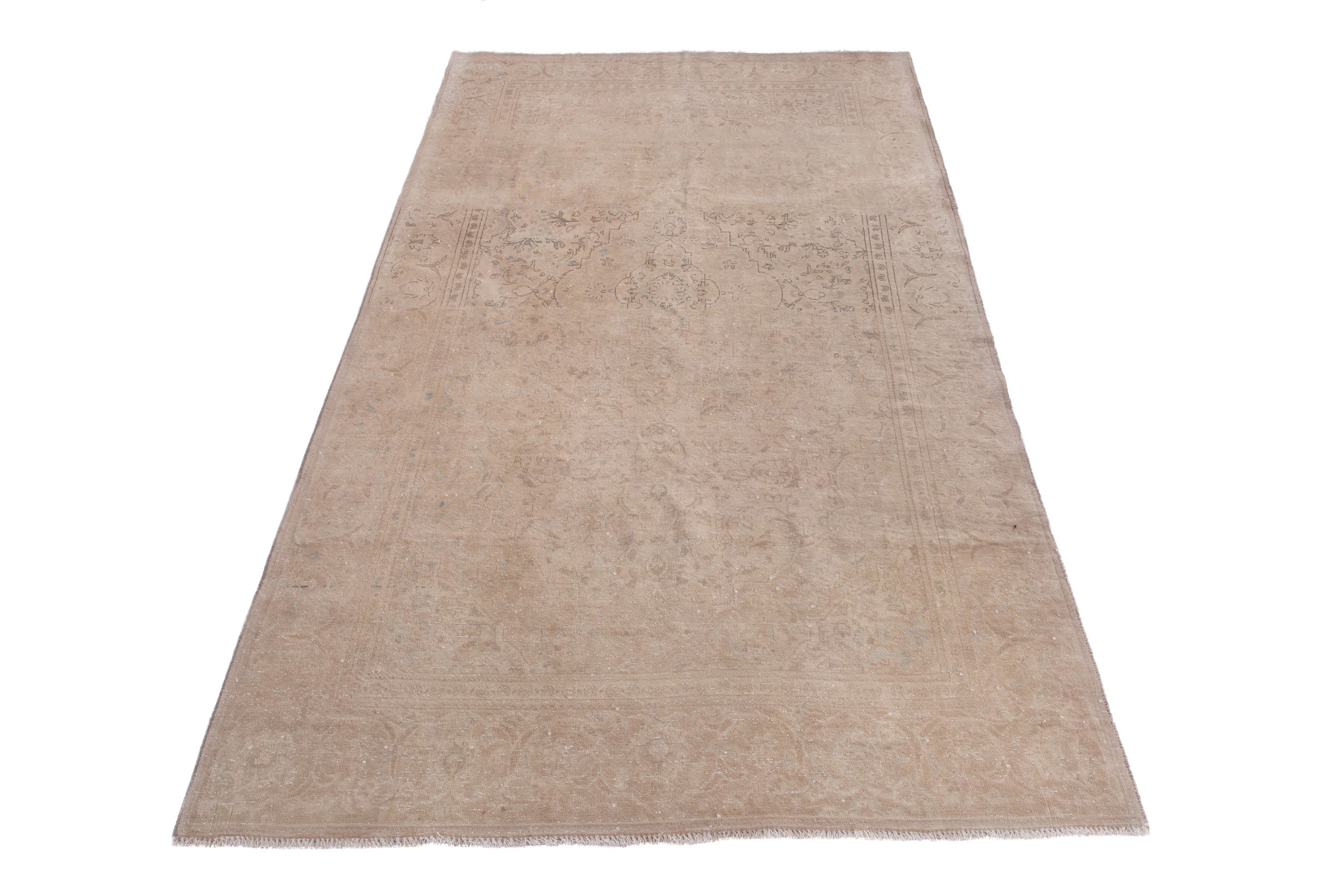 Persian Kashan area rug in muted pink and dusty rose, view 3 of 22