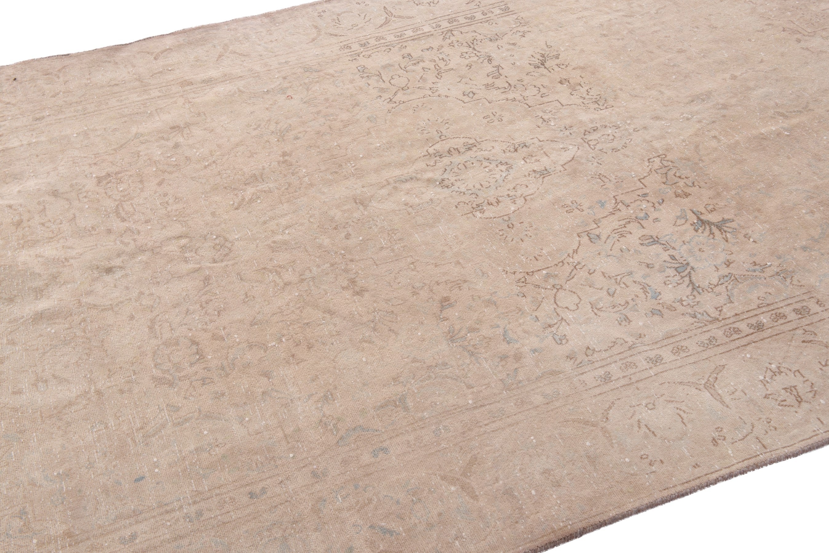 Persian Kashan area rug in muted pink and dusty rose, view 6 of 22