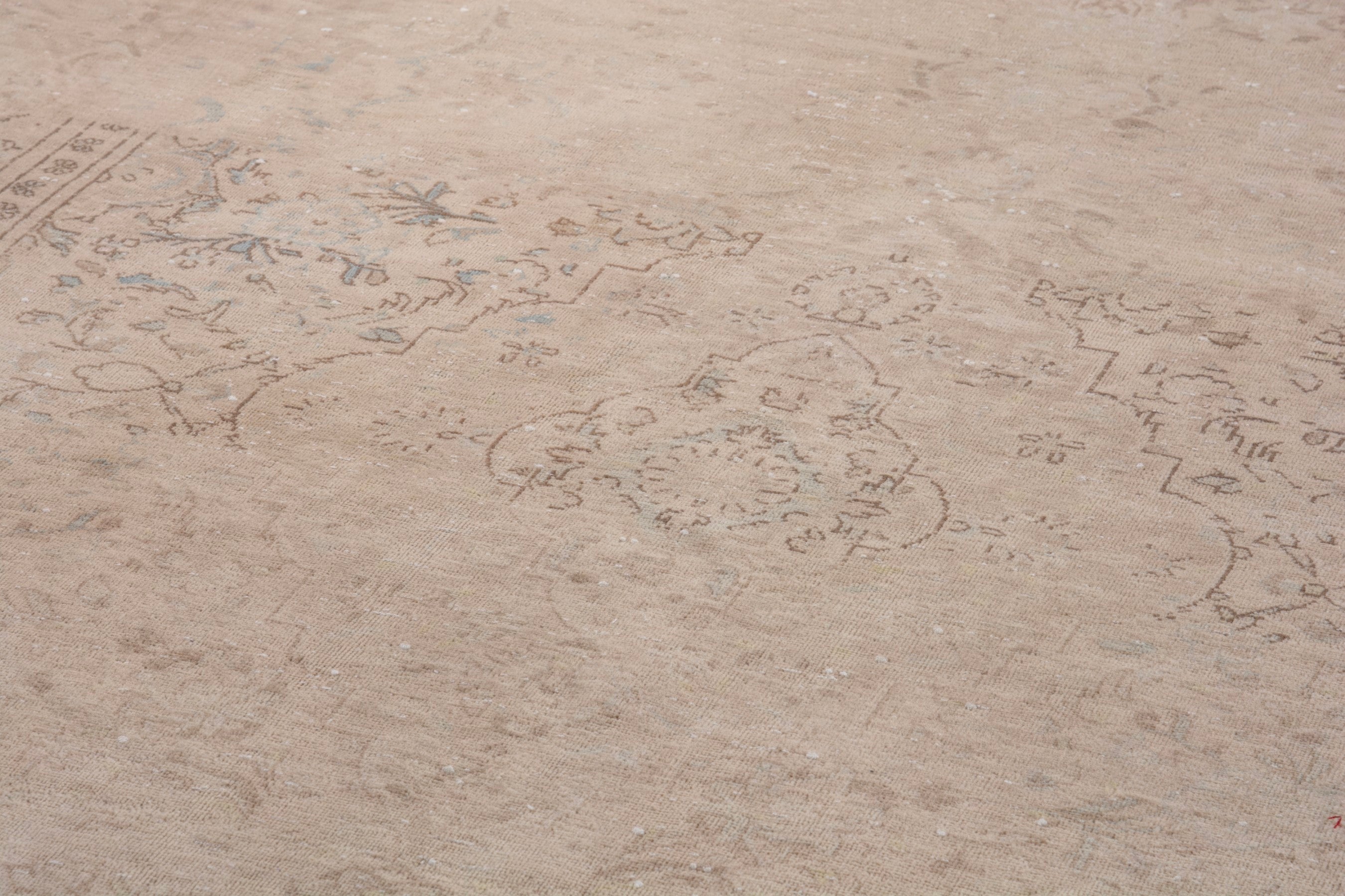Persian Kashan area rug in muted pink and dusty rose, view 9 of 22