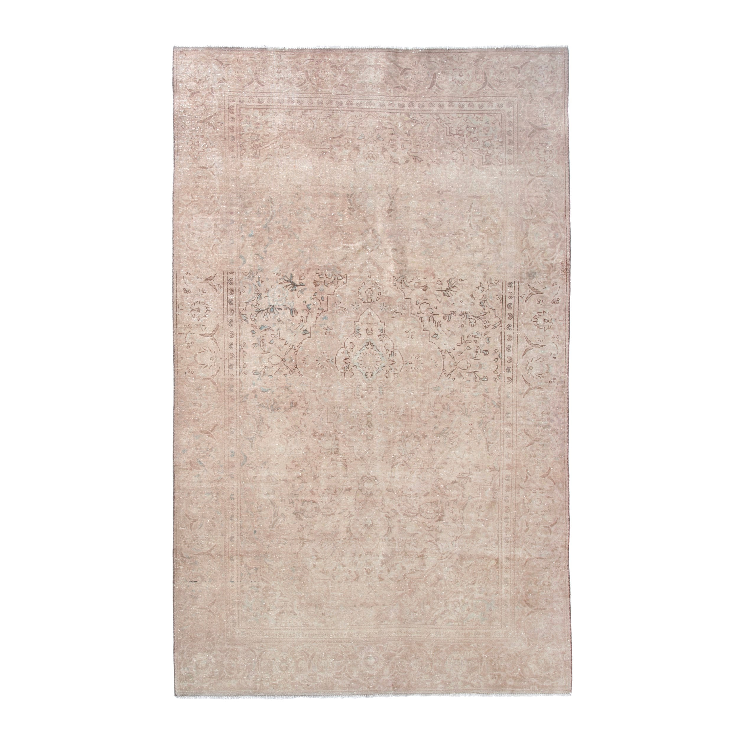 Persian Kashan area rug in muted pink and dusty rose, 5'11" x 9'10"