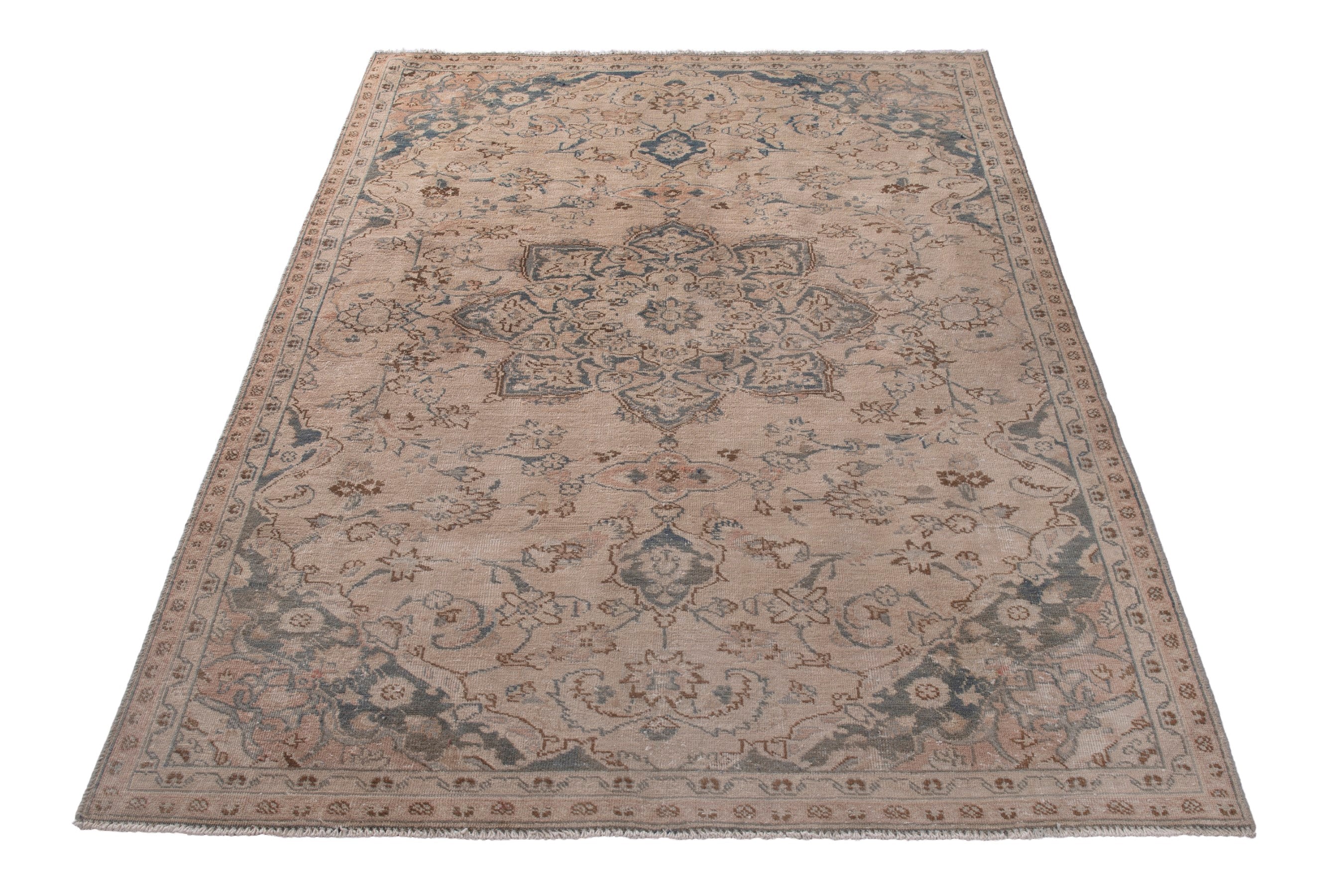 Persian Sabzevar area rug in beige and taupe, view 3 of 16