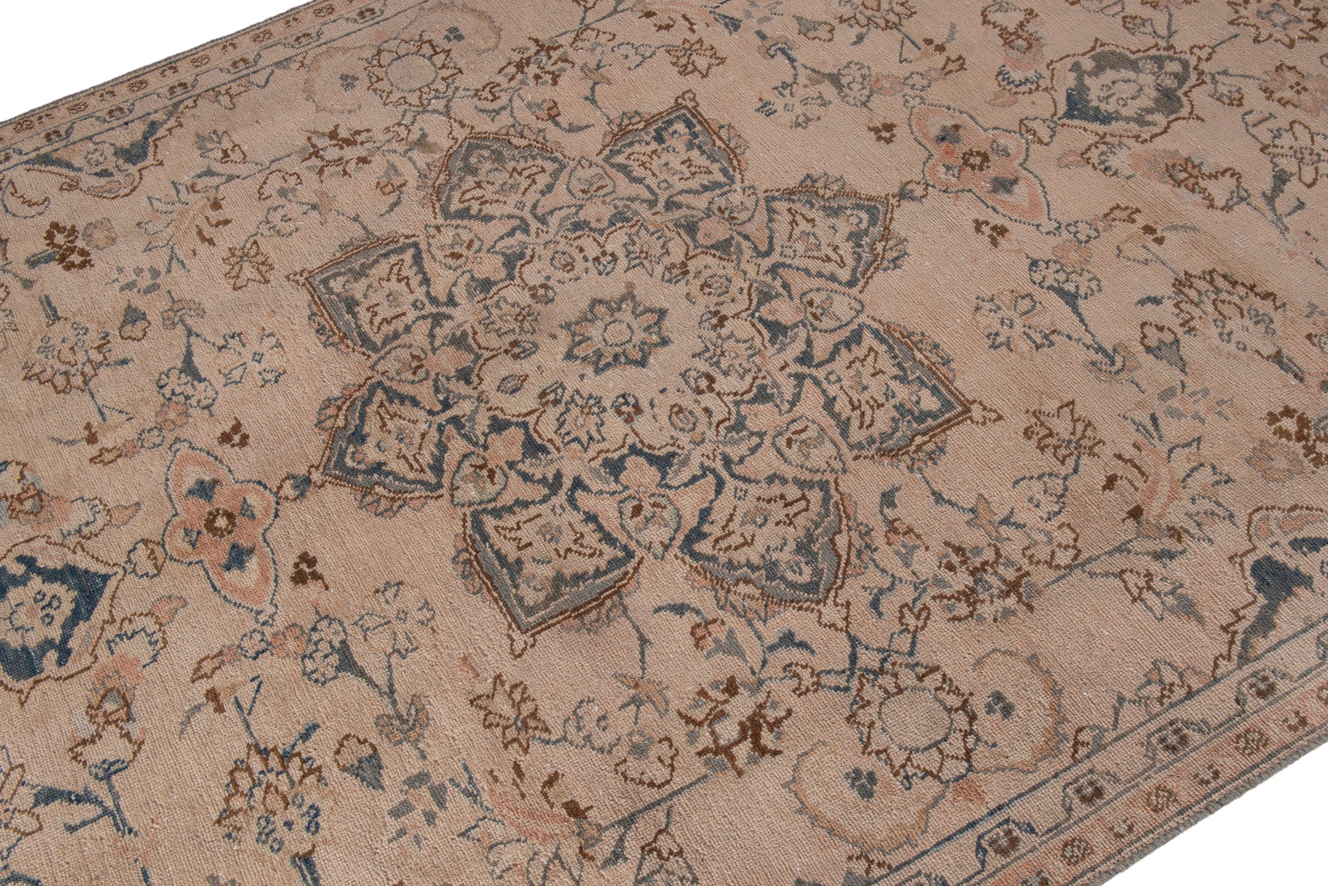 Persian Sabzevar area rug in beige and taupe, view 6 of 16