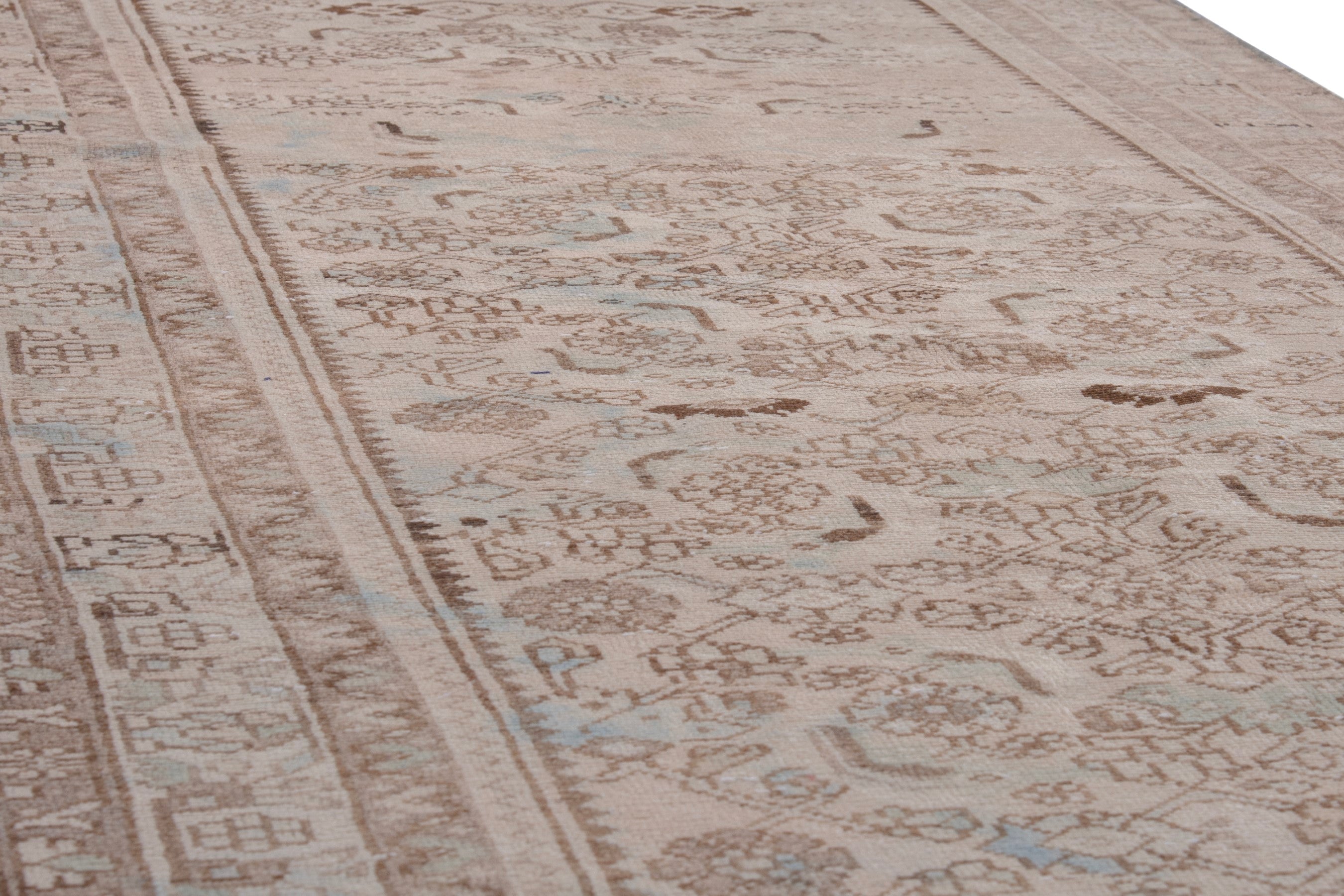 Persian Zanjan runner rug in taupe and cream, view 10 of 20