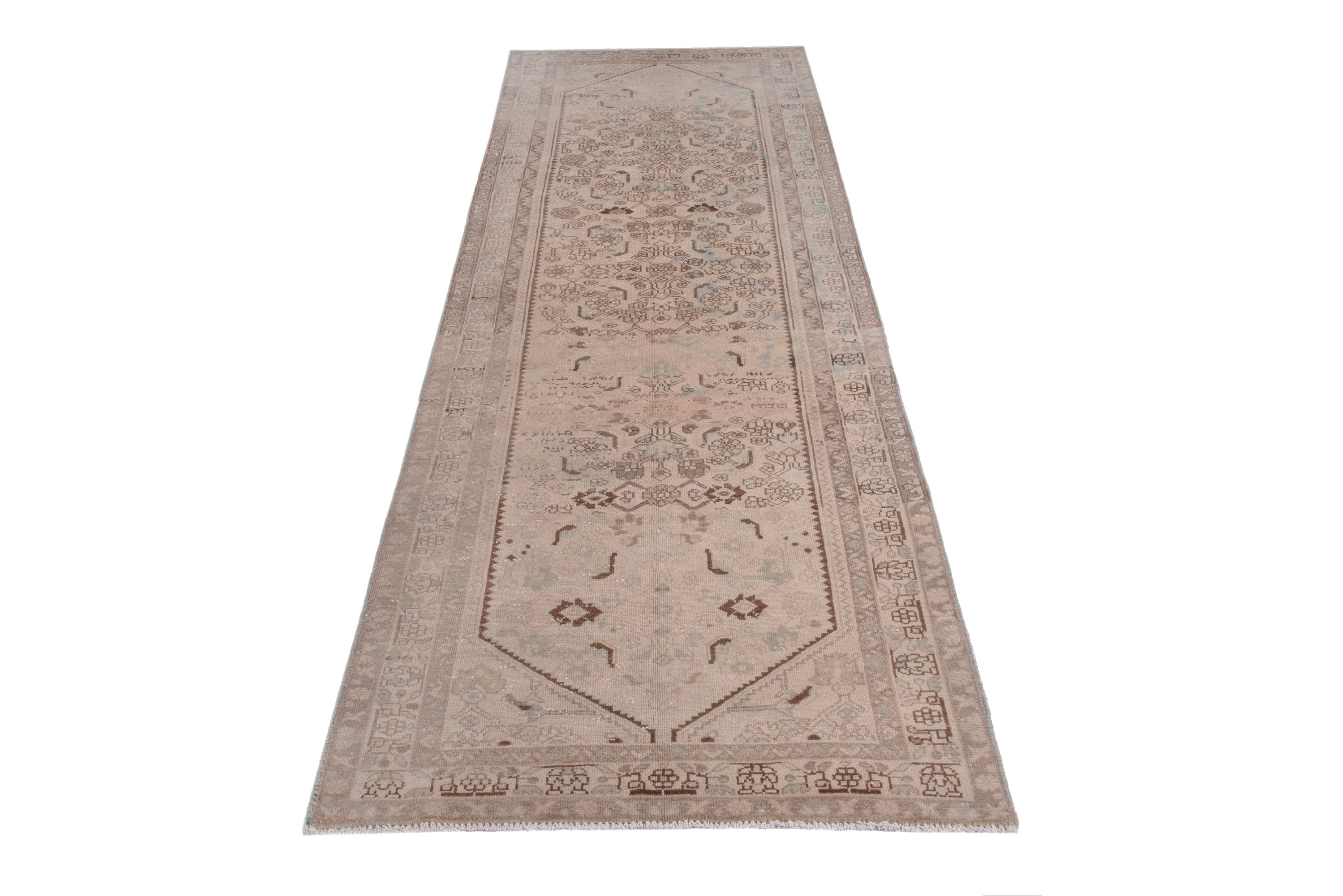 Persian Zanjan runner rug in taupe and cream, view 2 of 20