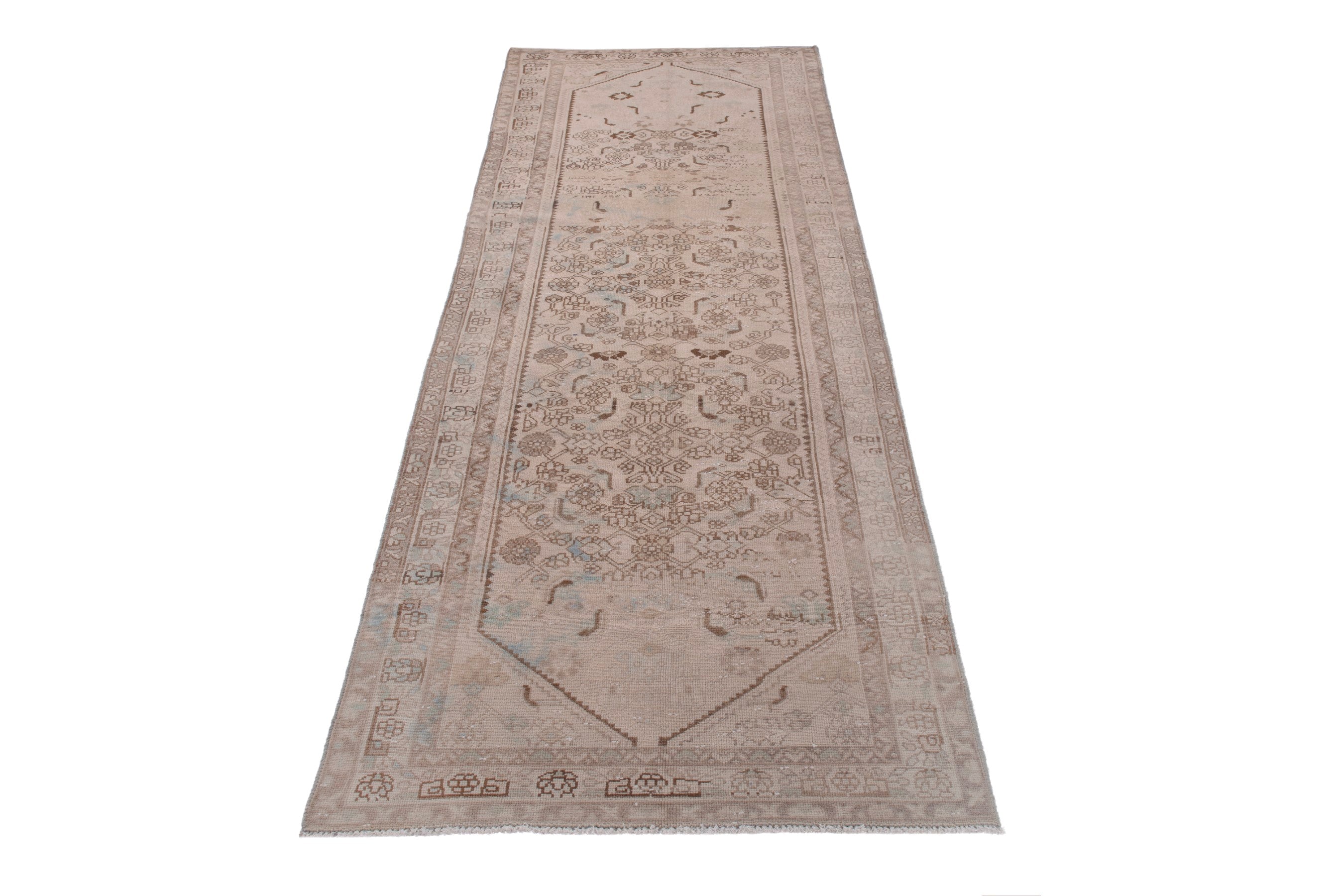 Persian Zanjan runner rug in taupe and cream, view 3 of 20