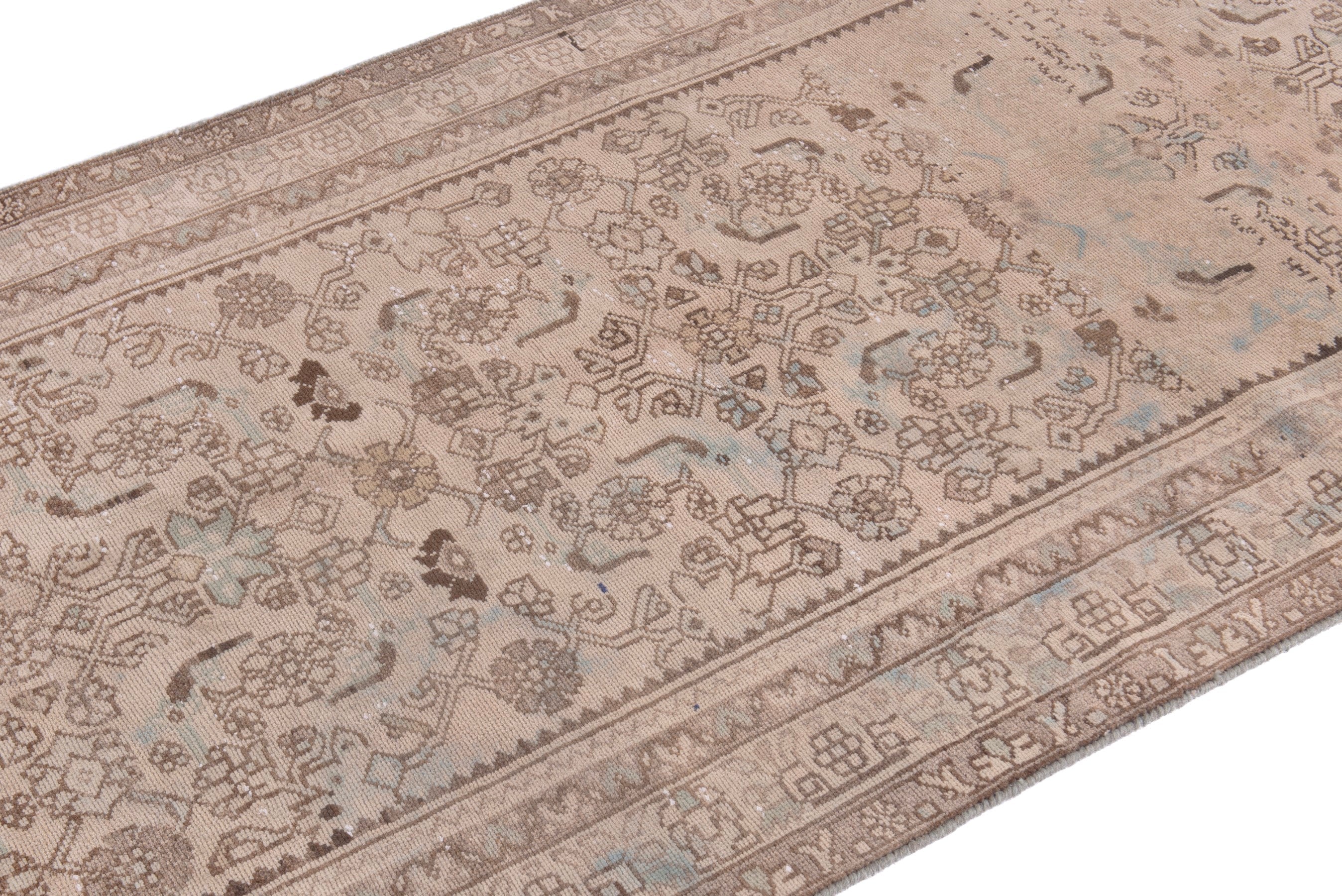 Persian Zanjan runner rug in taupe and cream, view 6 of 20