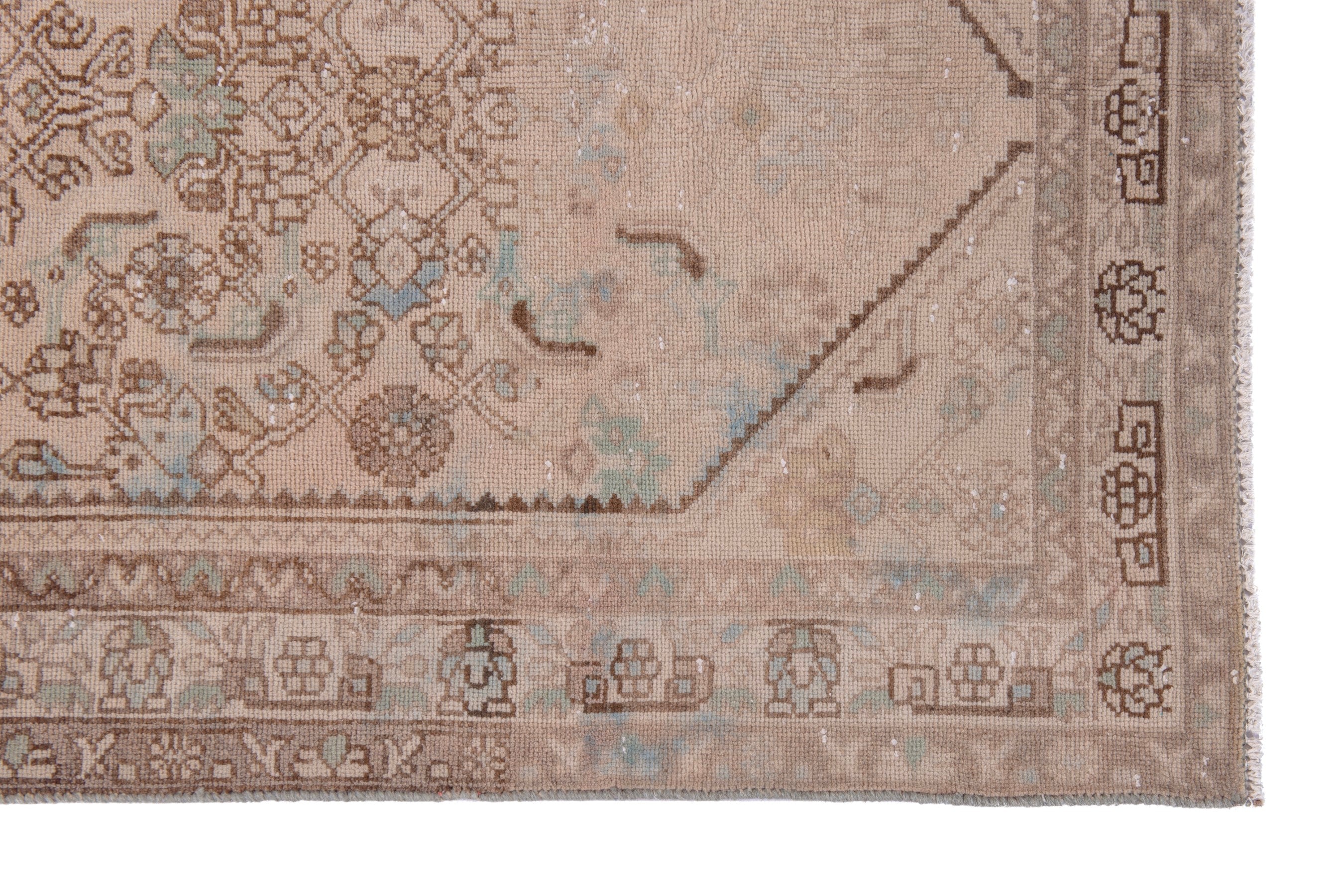 Persian Zanjan runner rug in taupe and cream, view 5 of 20