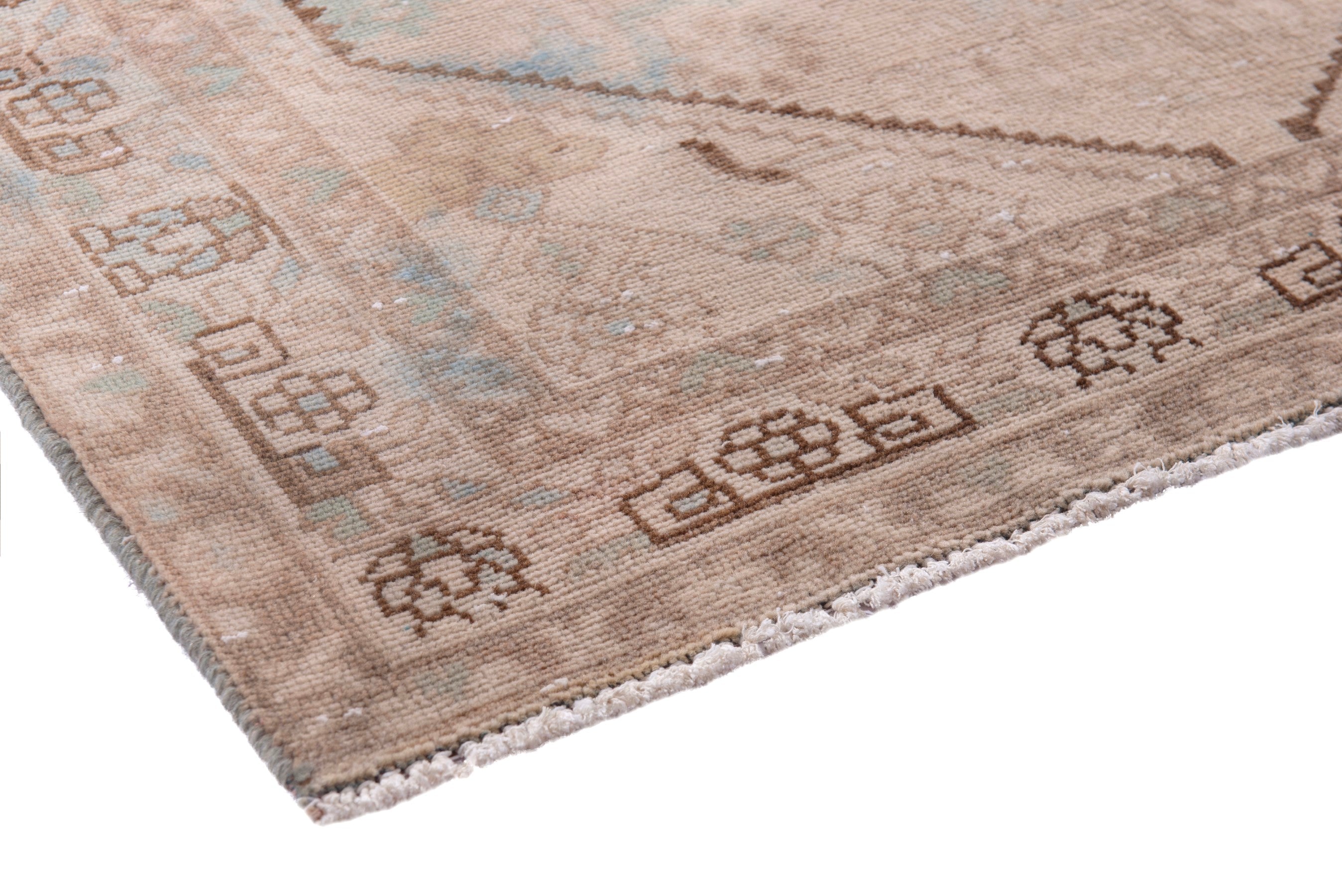 Persian Zanjan runner rug in taupe and cream, view 4 of 20
