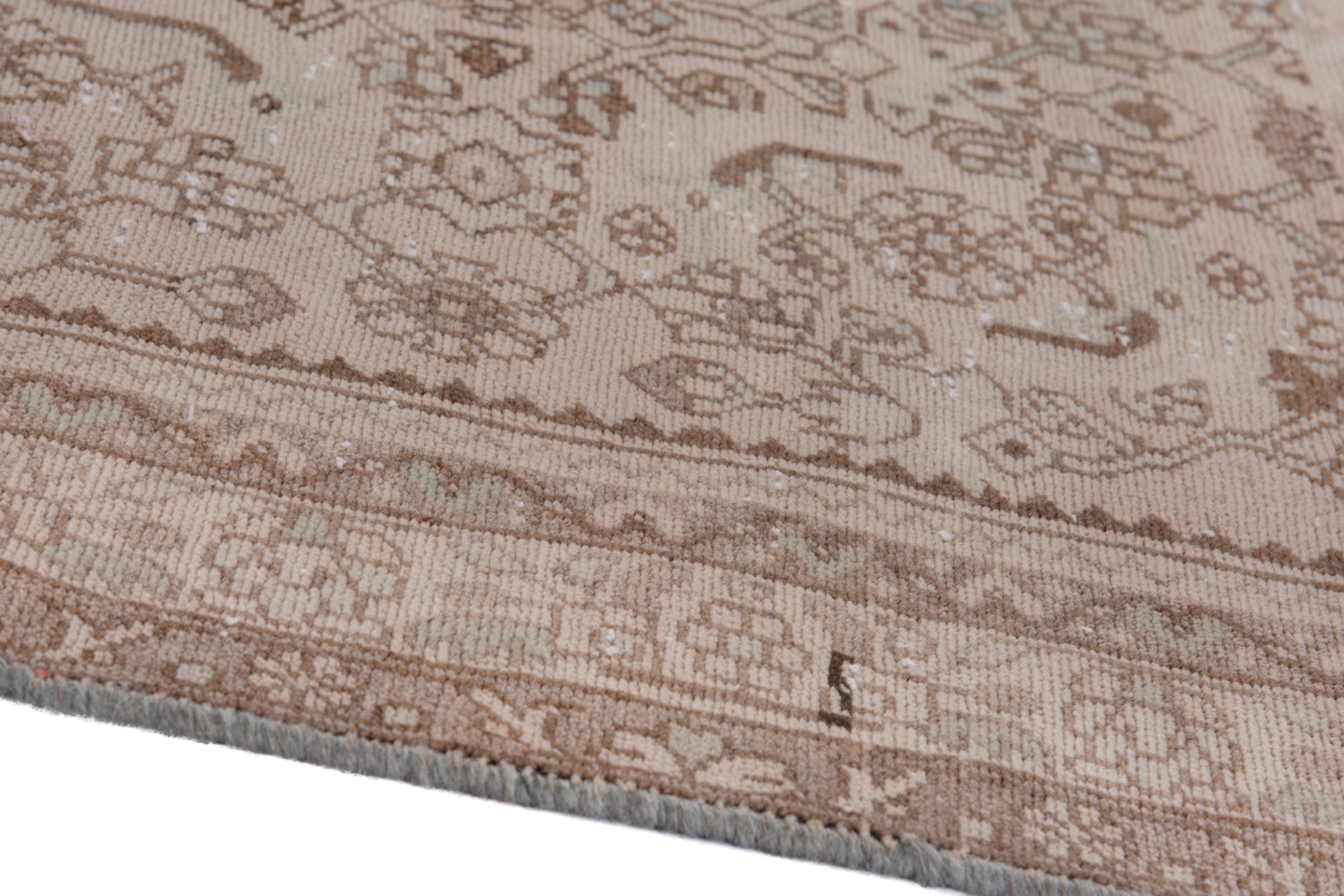 Persian Zanjan runner rug in taupe and cream, view 8 of 20