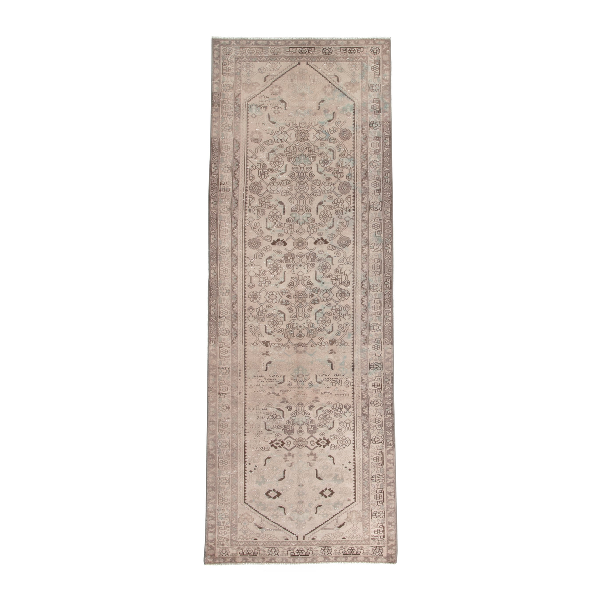 Persian Zanjan runner rug in taupe and cream, 3'3" x 9'7"