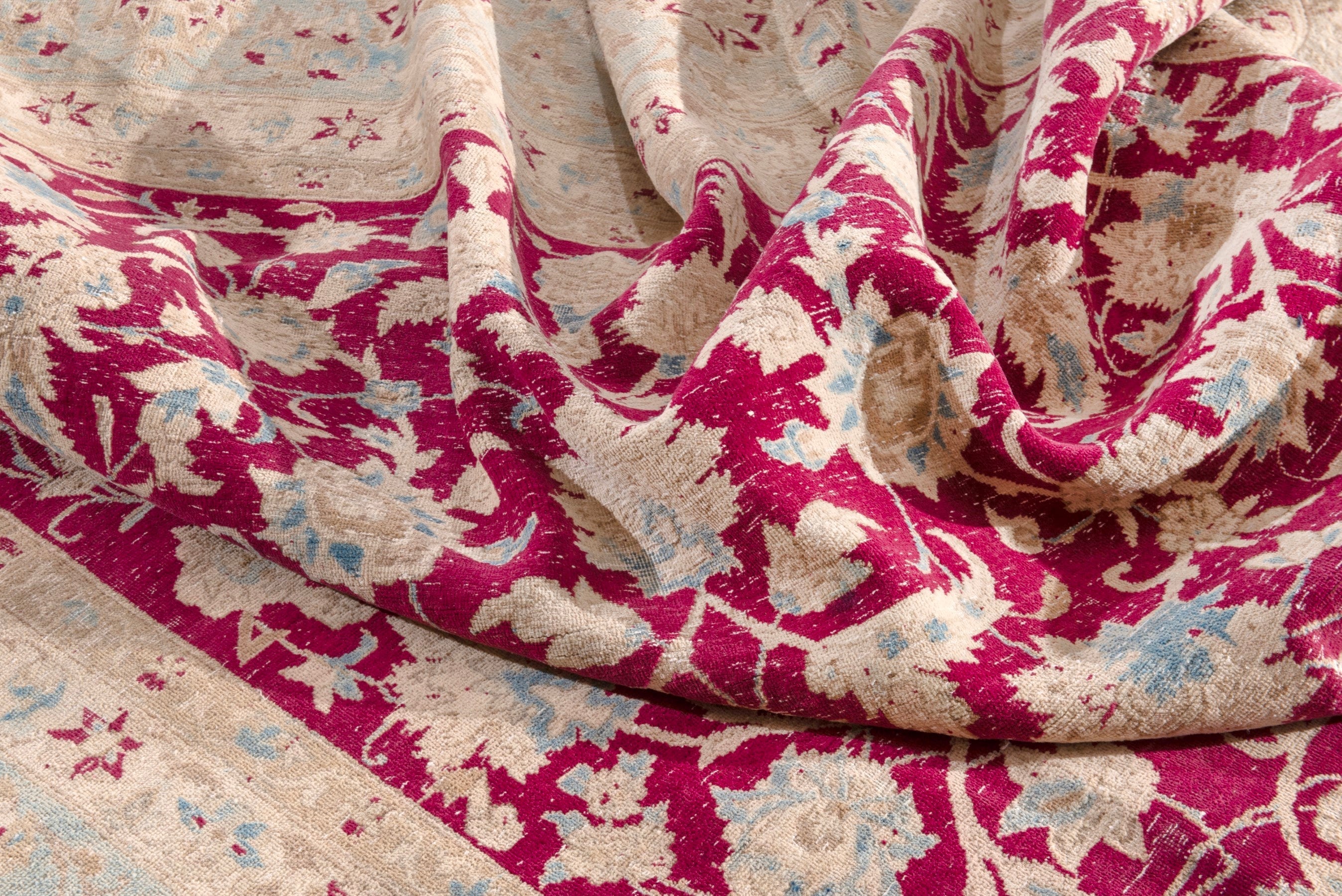 Persian Yazd oversized rug in beige and burgundy, view 18 of 19