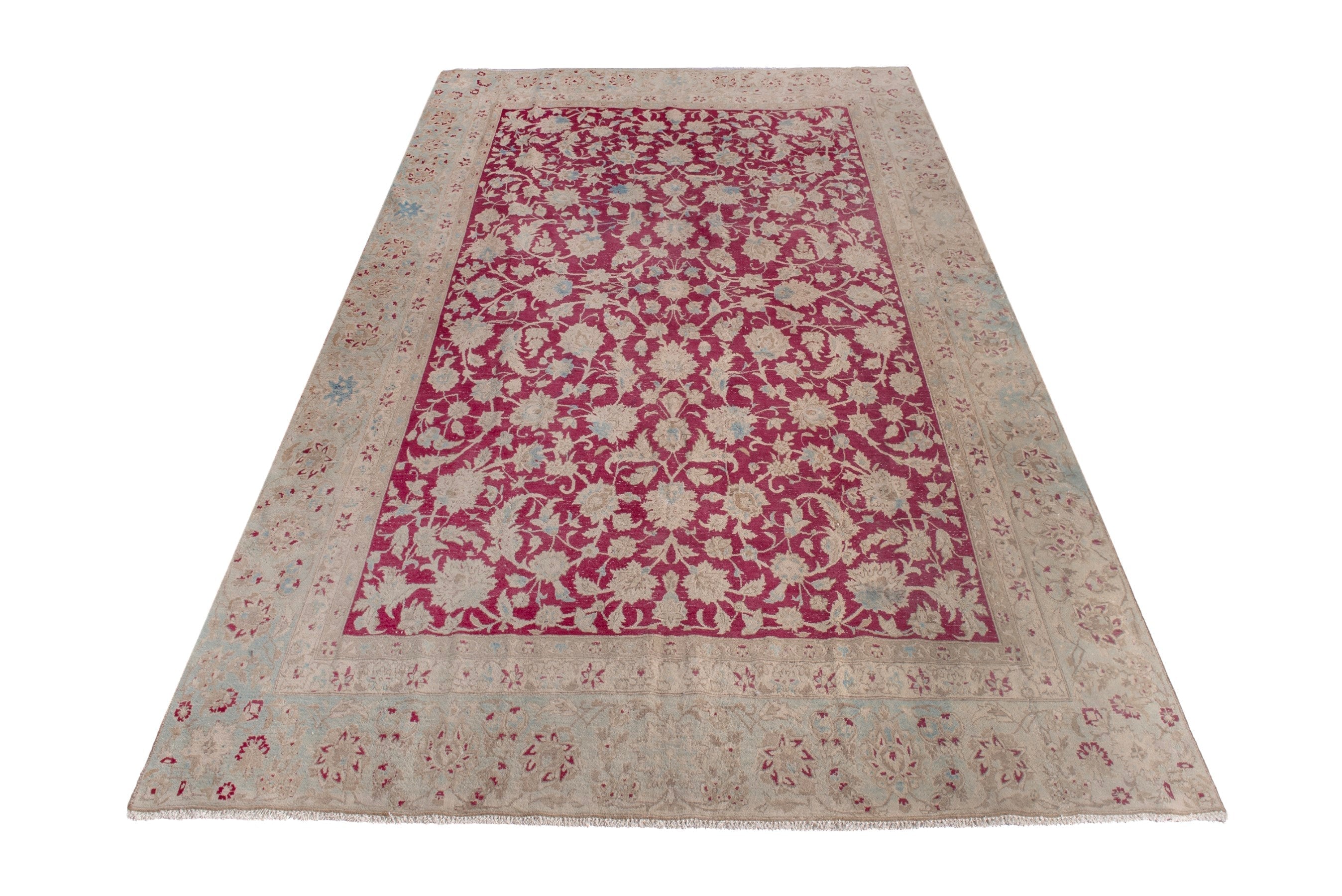 Persian Yazd oversized rug in beige and burgundy, view 2 of 19