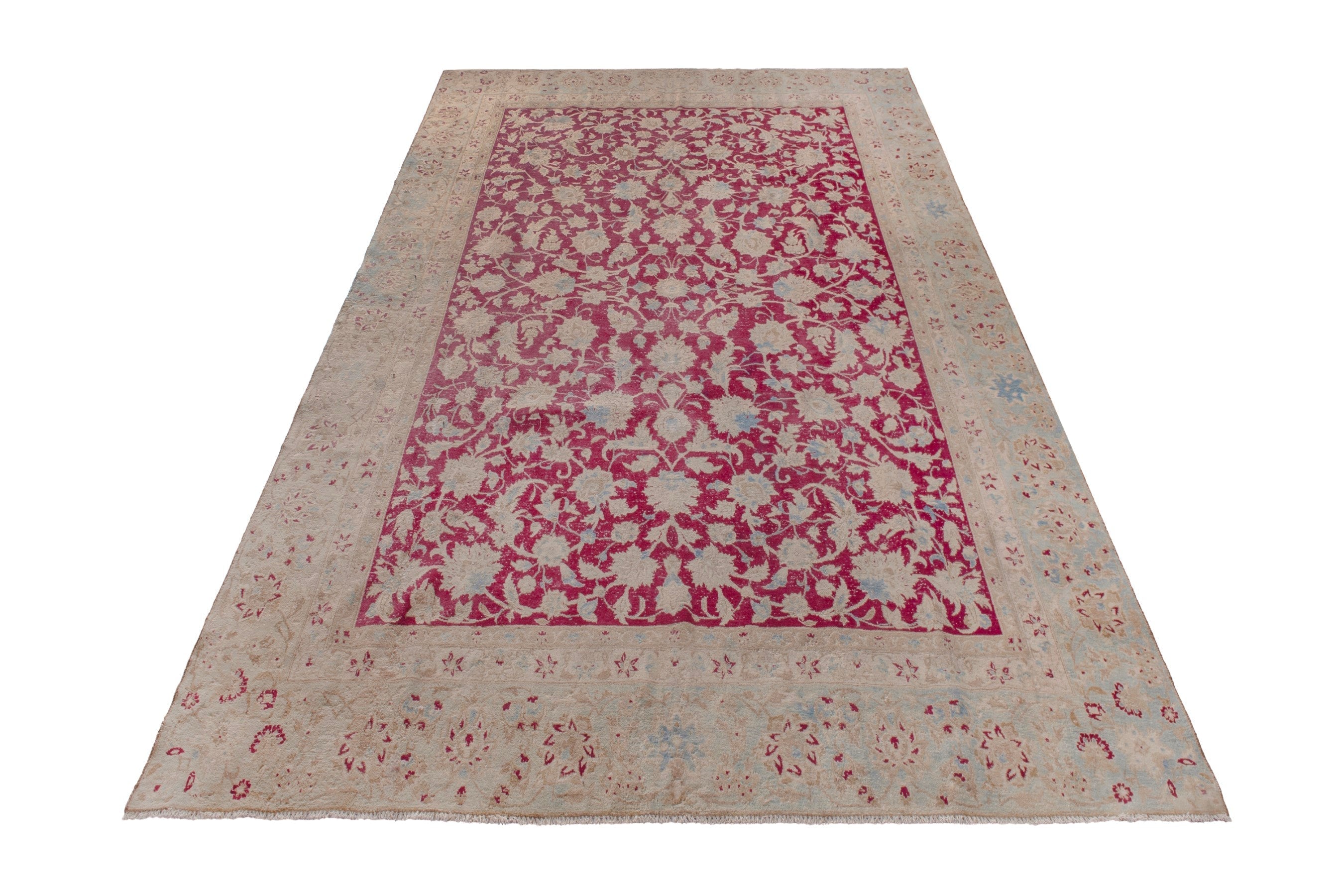 Persian Yazd oversized rug in beige and burgundy, view 3 of 19
