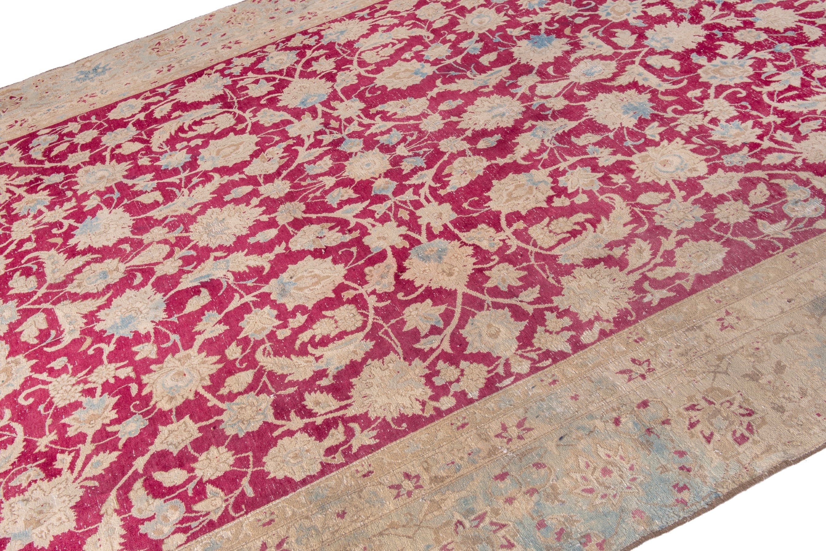 Persian Yazd oversized rug in beige and burgundy, view 6 of 19