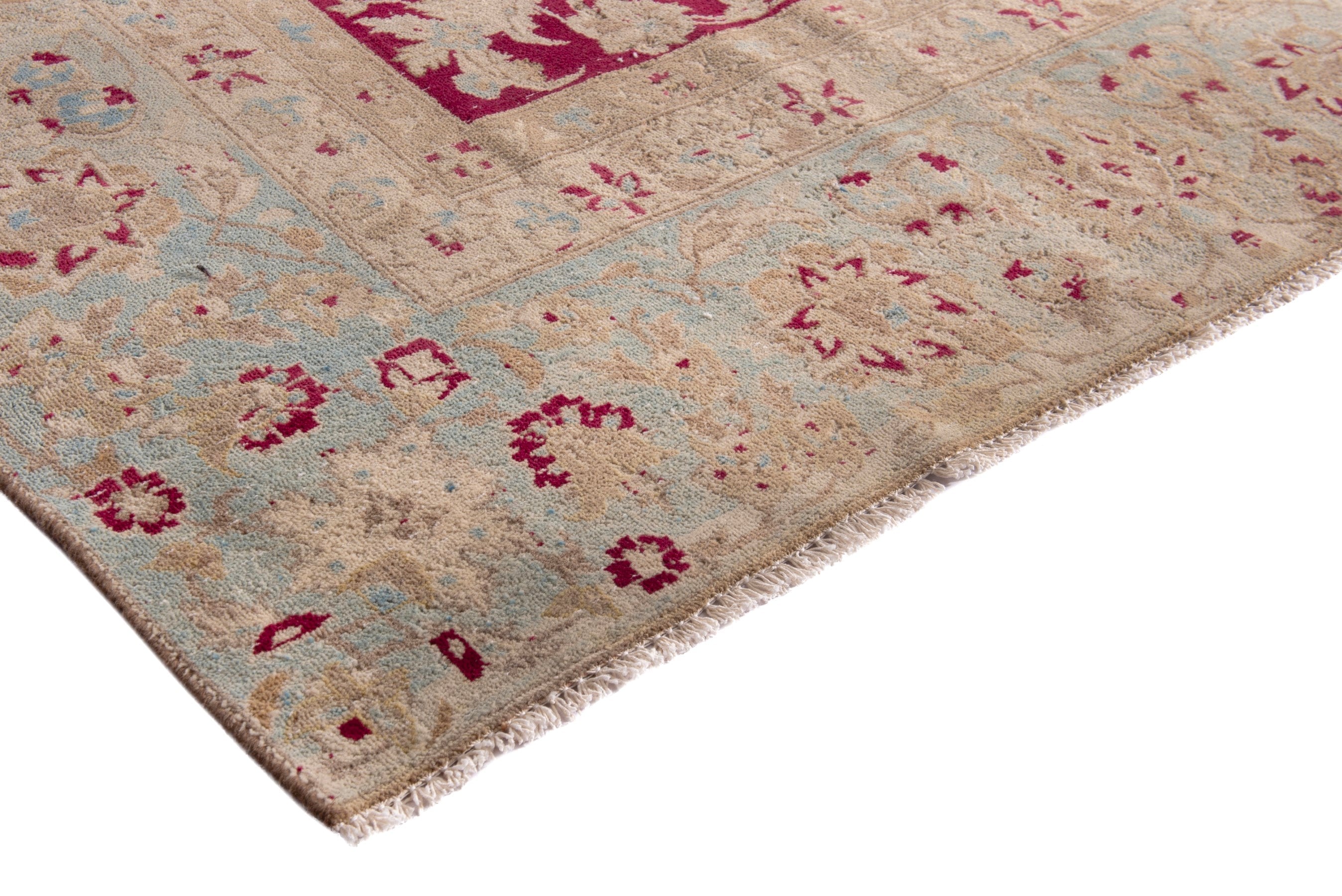 Persian Yazd oversized rug in beige and burgundy, view 4 of 19