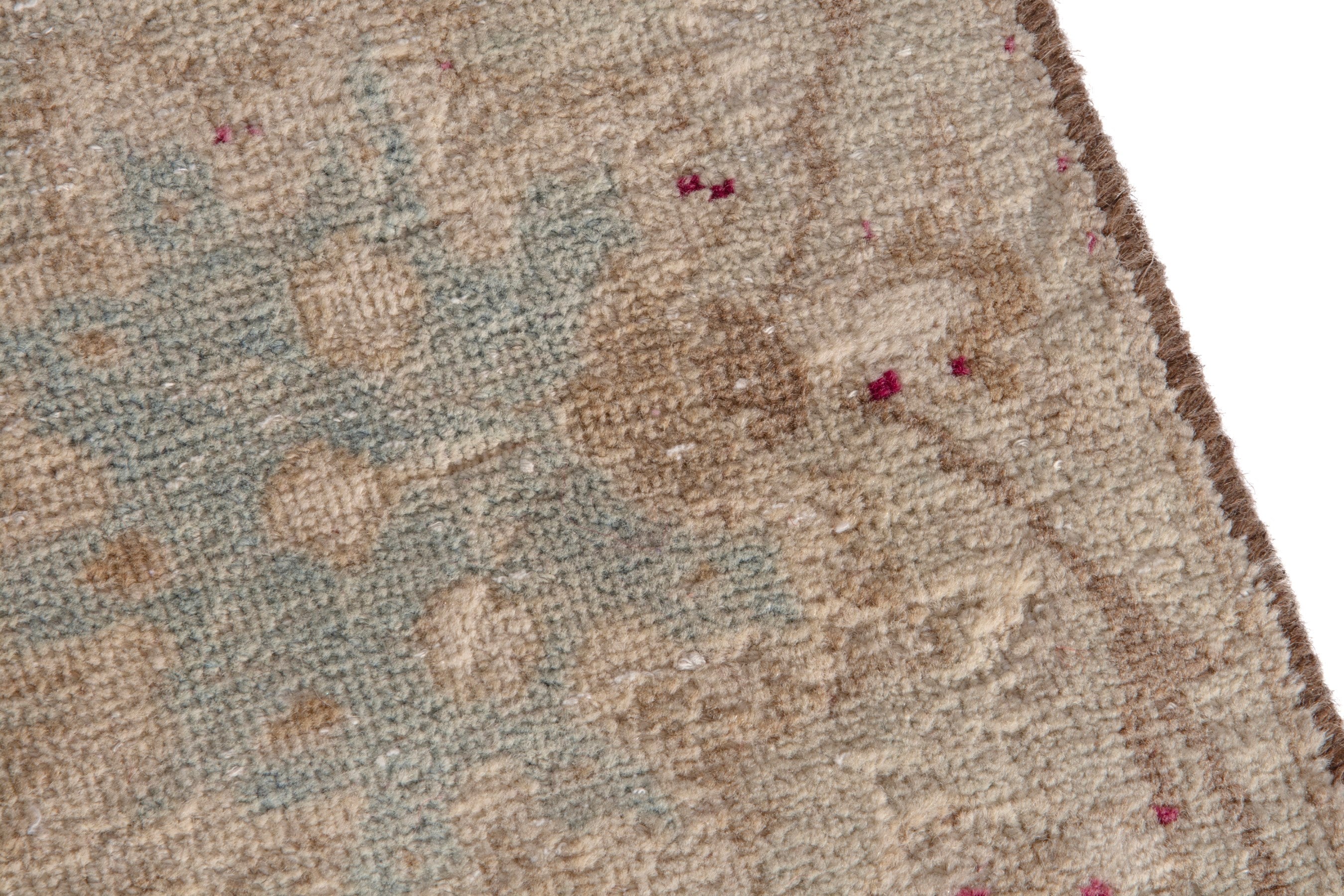 Persian Yazd oversized rug in beige and burgundy, view 7 of 19