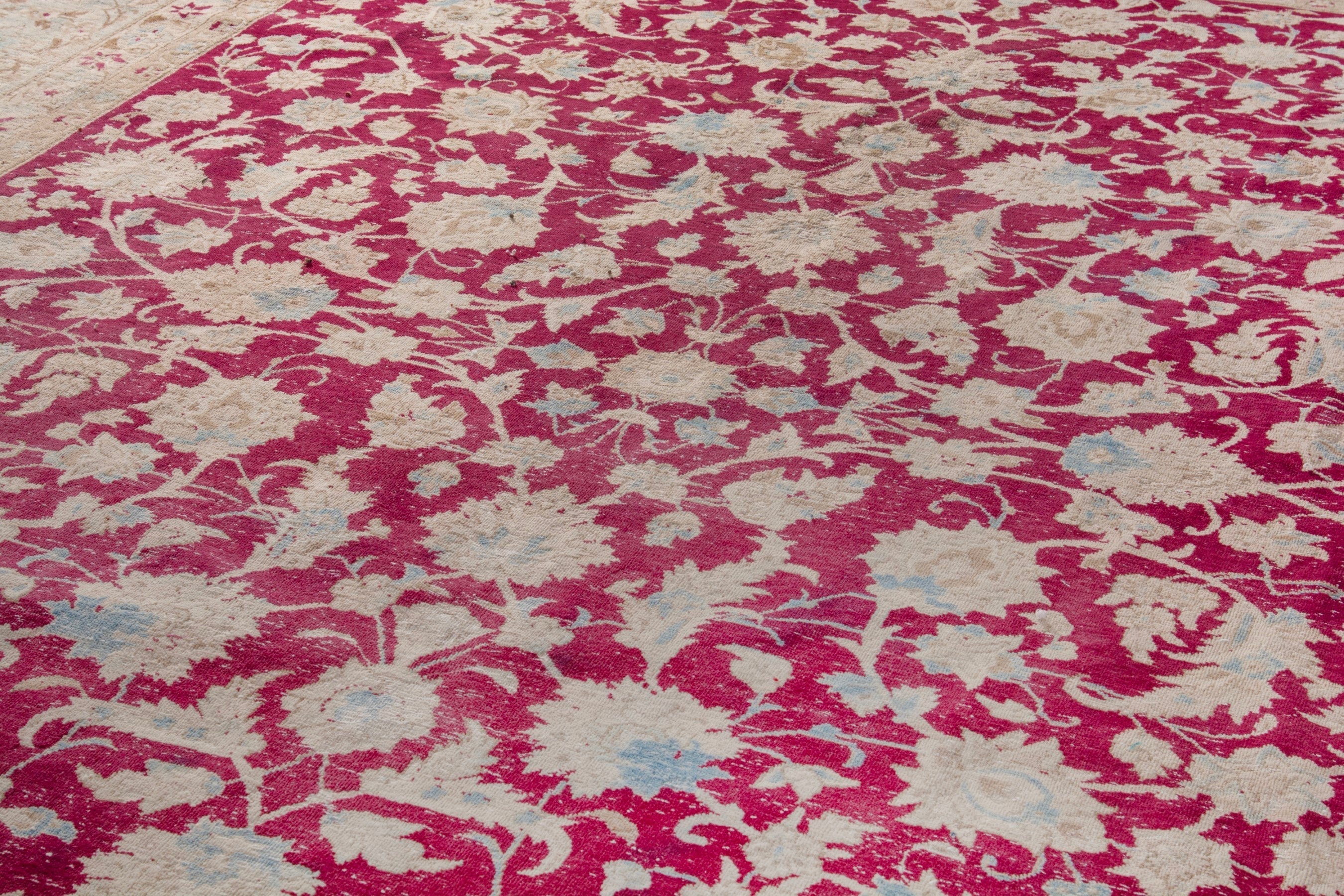 Persian Yazd oversized rug in beige and burgundy, view 9 of 19