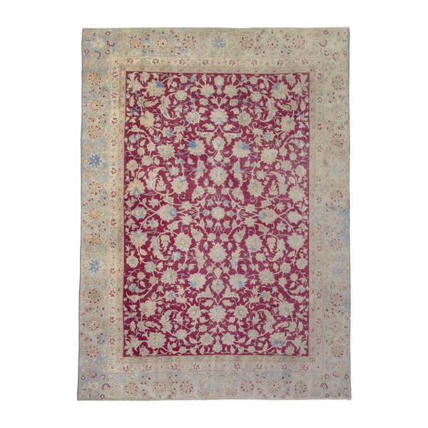 Persian Yazd oversized rug in beige and burgundy, 8'10" x 12'4"