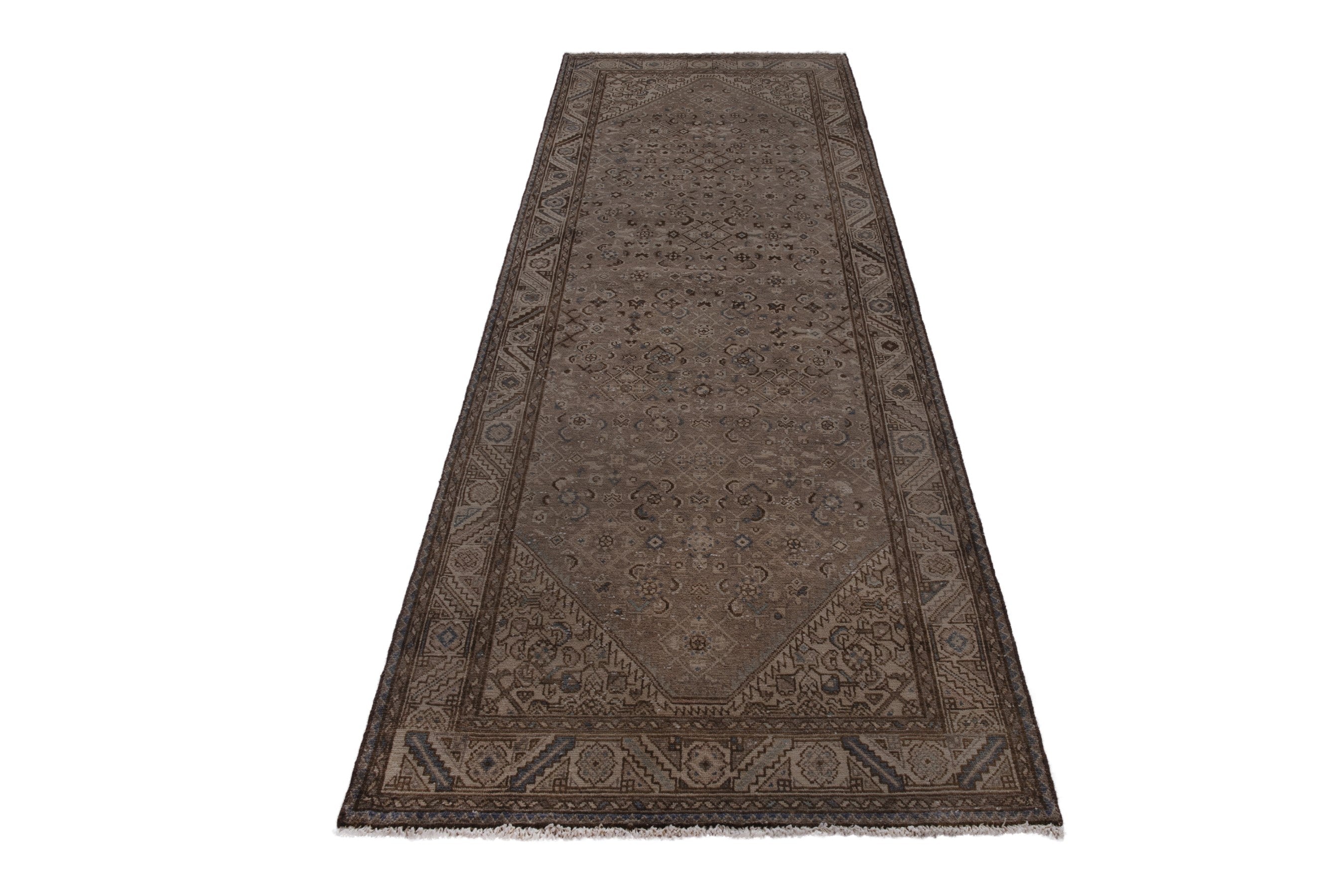 Persian Hamedan runner rug in smoke and greige, view 2 of 17