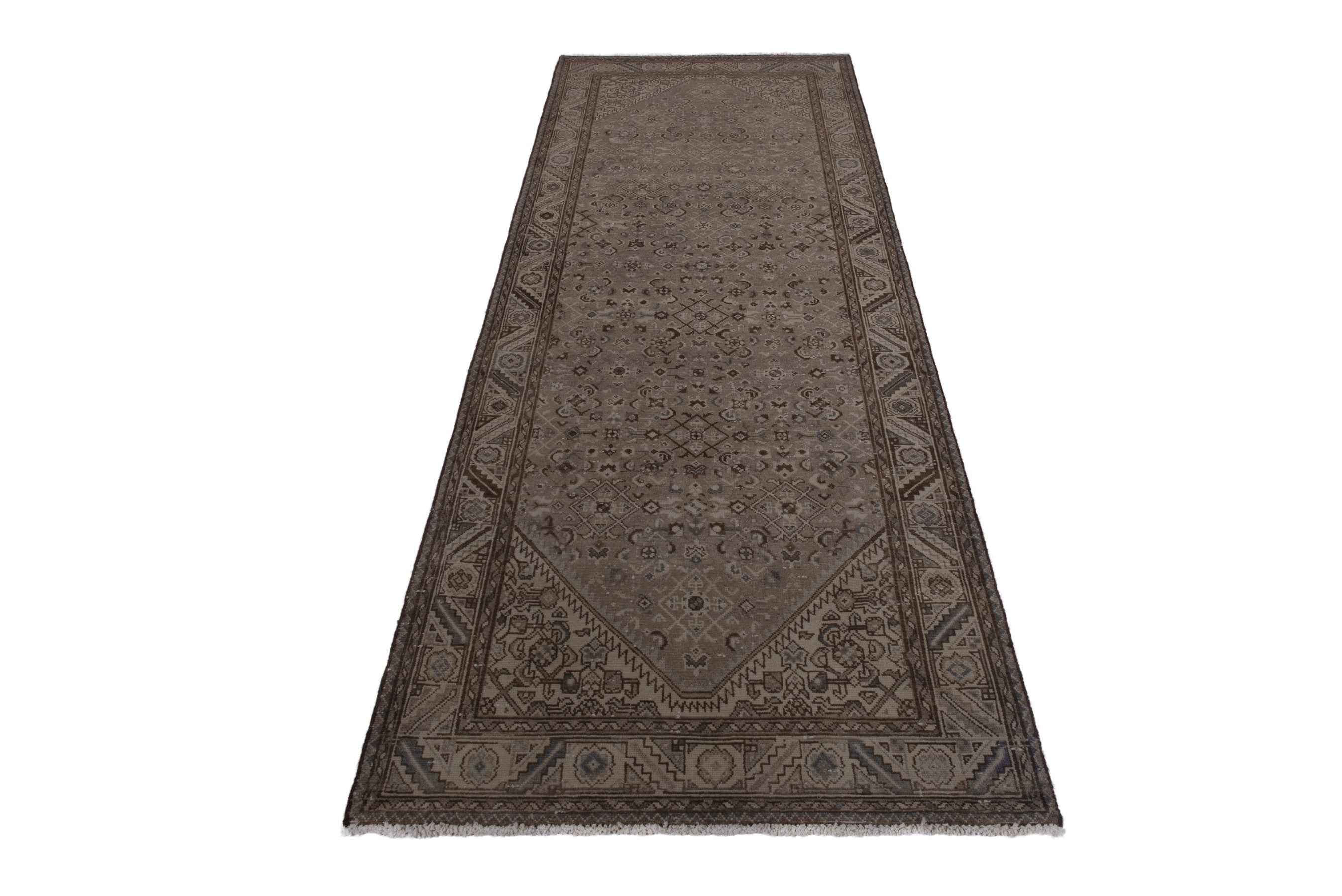 Persian Hamedan runner rug in smoke and greige, view 3 of 17