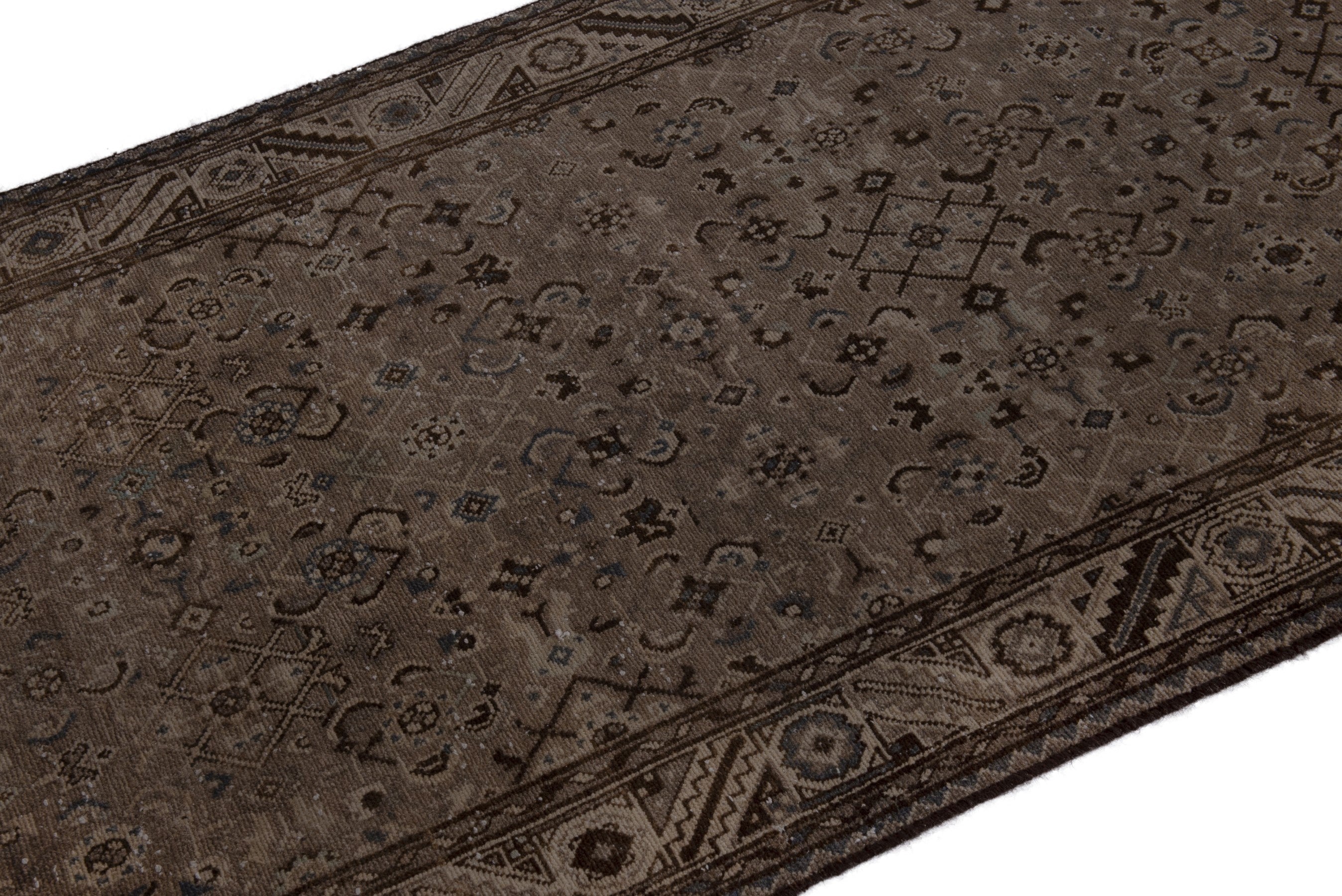 Persian Hamedan runner rug in smoke and greige, view 6 of 17
