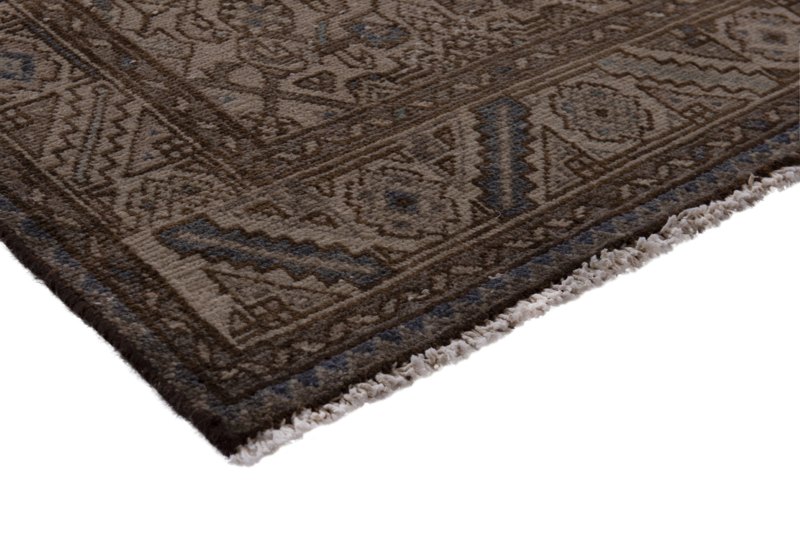 Persian Hamedan runner rug in smoke and greige, view 4 of 17