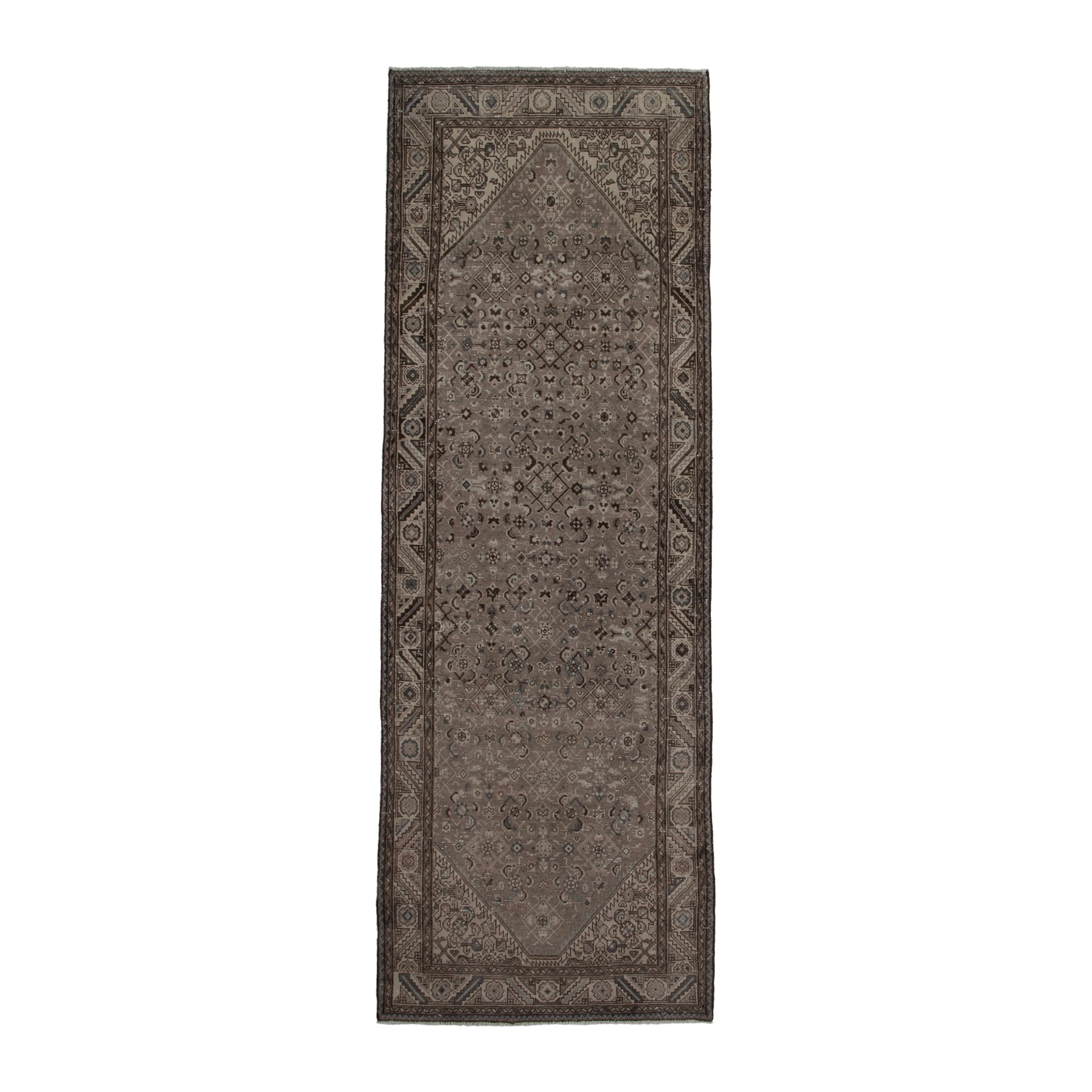 Persian Hamedan runner rug in smoke and greige, 3'7" x 10'6"