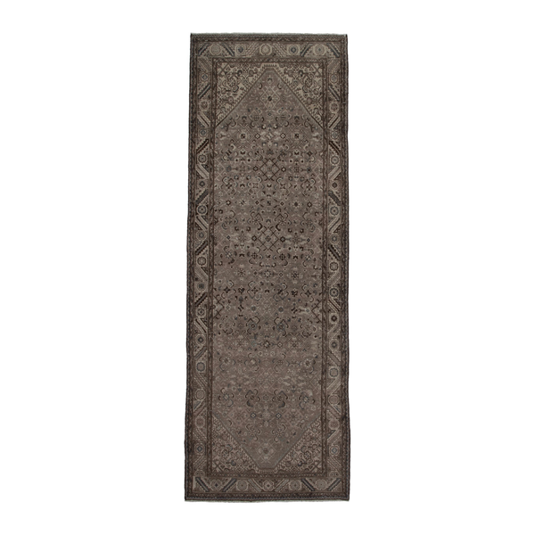 Persian Hamadan runner rug in smoke and greige, 3'7" x 10'6"